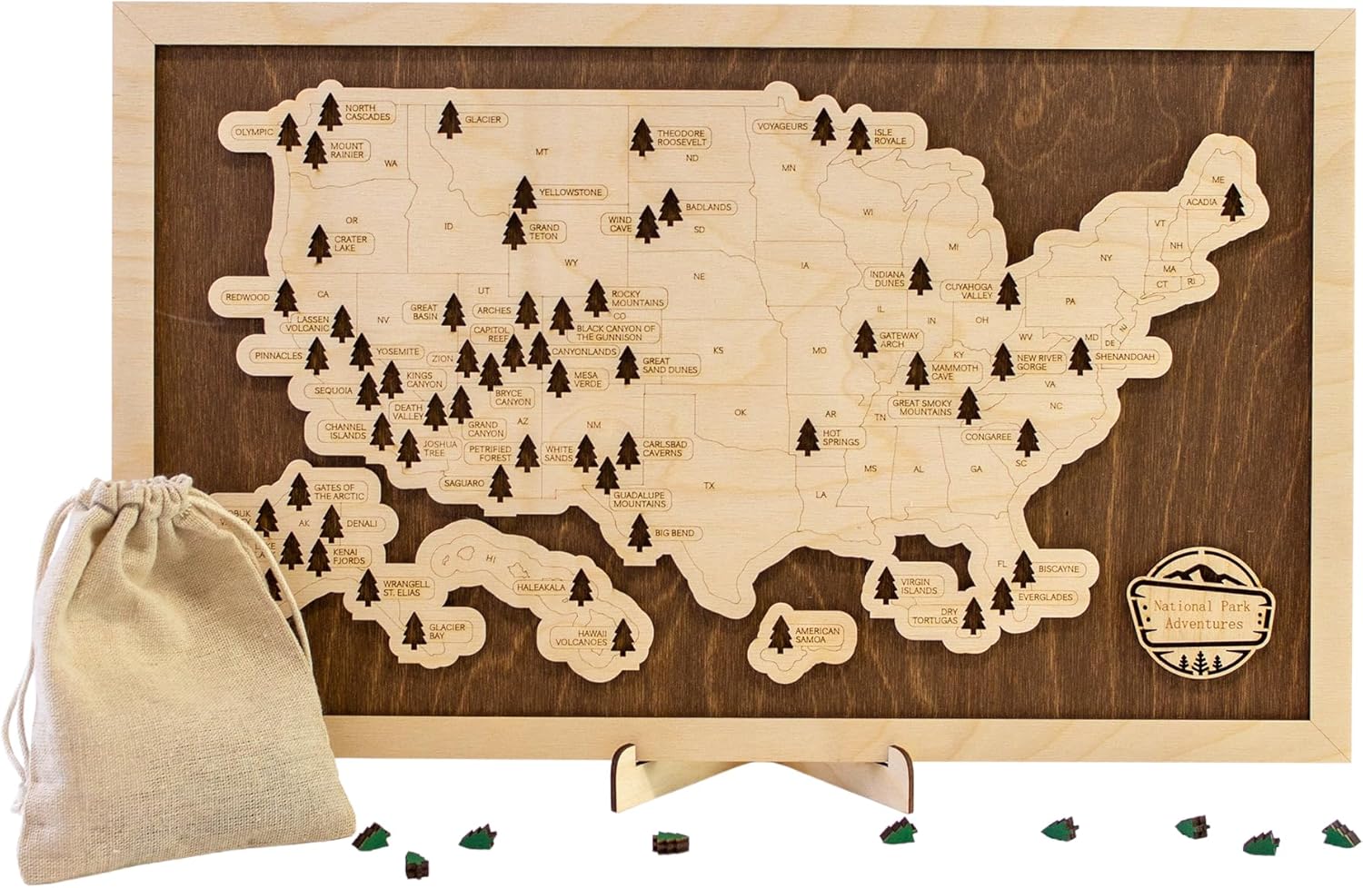 National Park Map (National Park Adventures - Solid Wood Background)