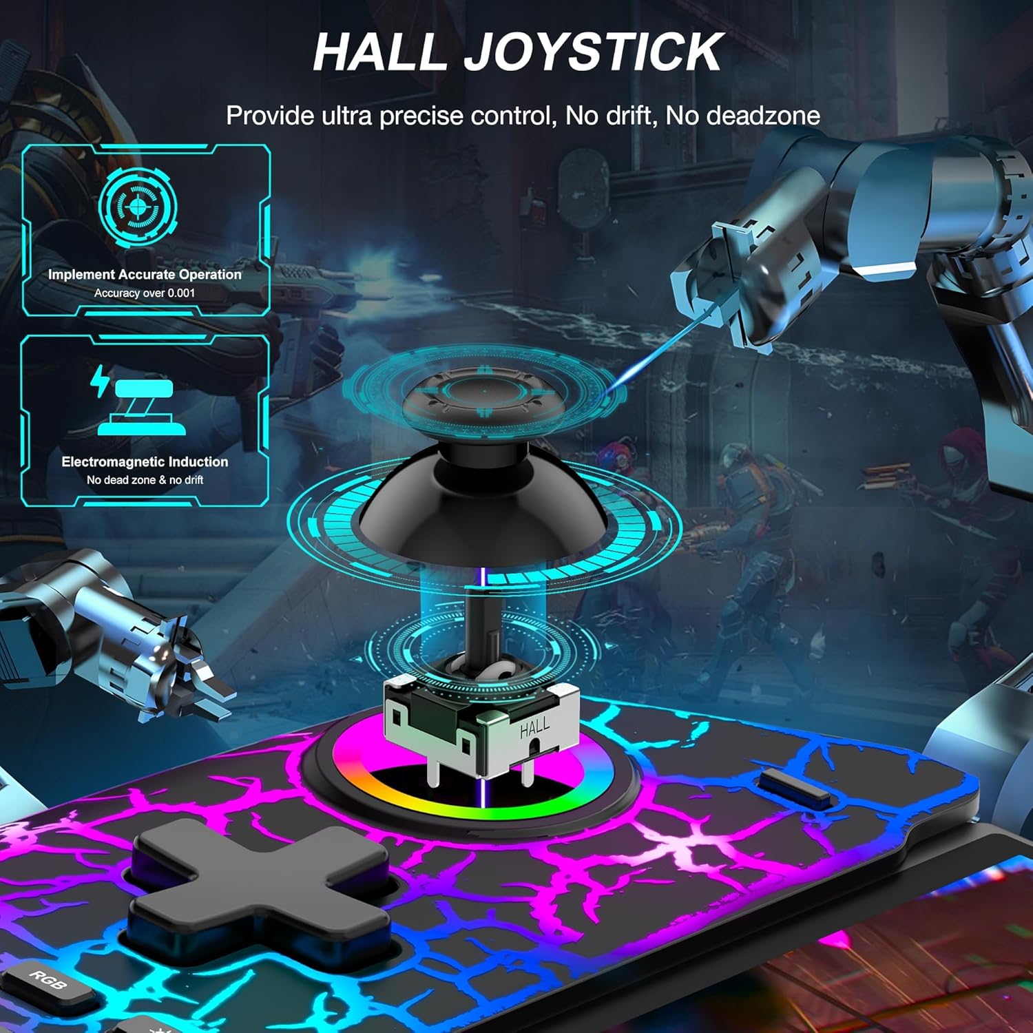 AXYBCOOL Switch Controller for Nintendo Switch & OLED - Hall Effect Joystick (No Drift), Full-Size Ergonomic Grip, RGB Lighting, Turbo & Vibration - Joypad Replacement for Handheld Mode - Image 2