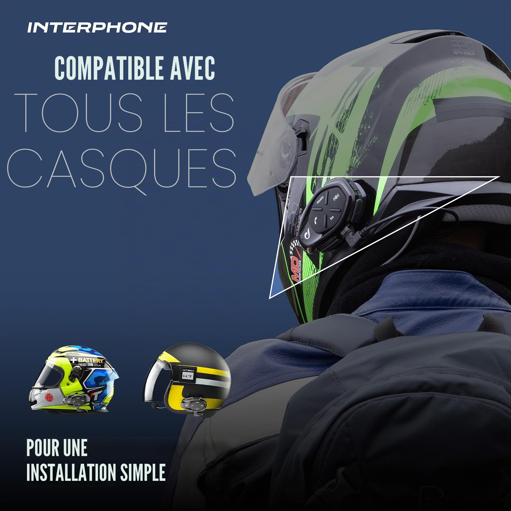 Interphone Sport HD – Double de Casque de Moto avec écouteurs HD HiFi 40, 4 Motards, Distance 1 km, autonomie 20 Heures – Veille 1 000 Heures, TFT, GPS, imperméable, Universel modèle 2024