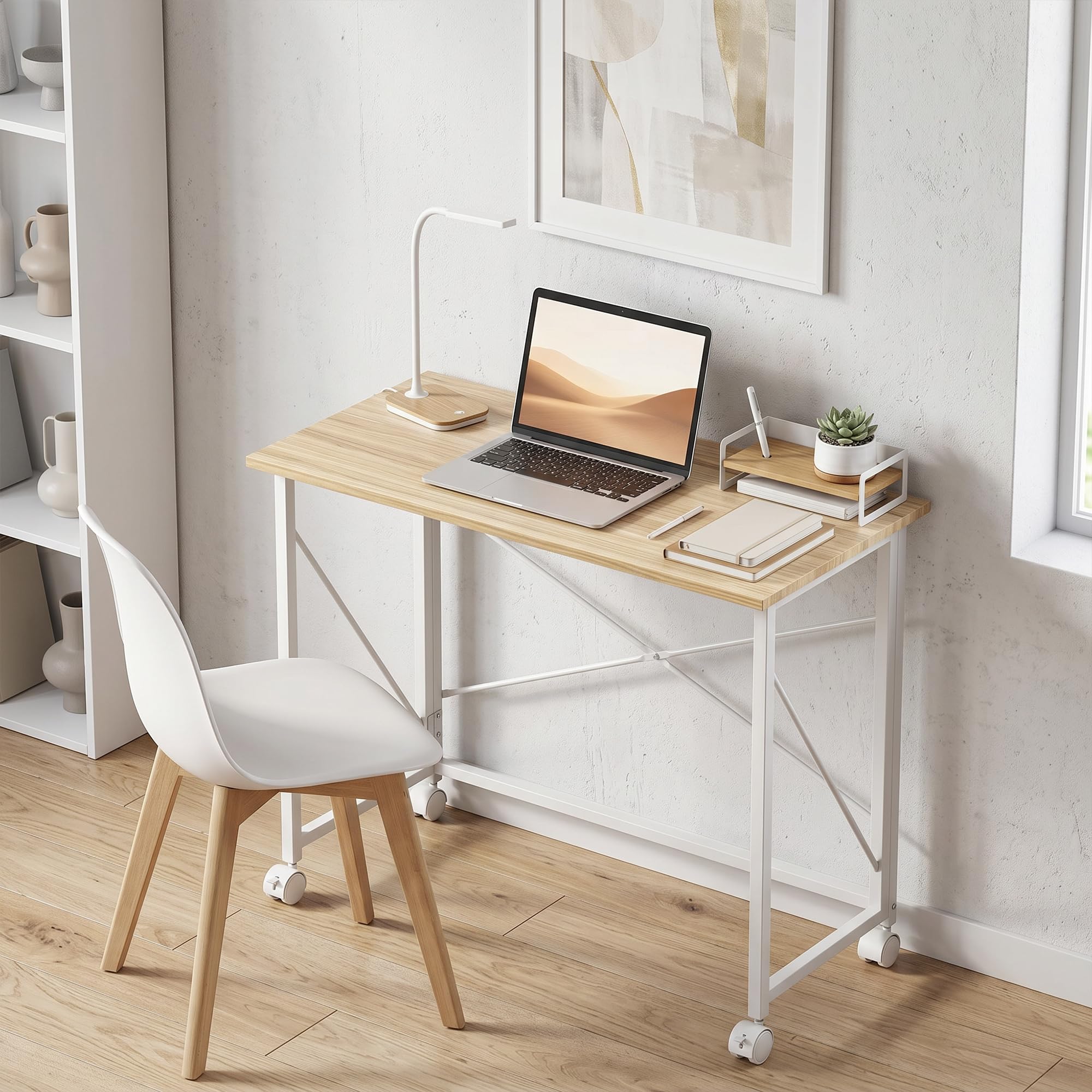 HOMCOM Bureau Pliant Table d'Ordinateur sur roulettes 80 x 40 cm Chêne