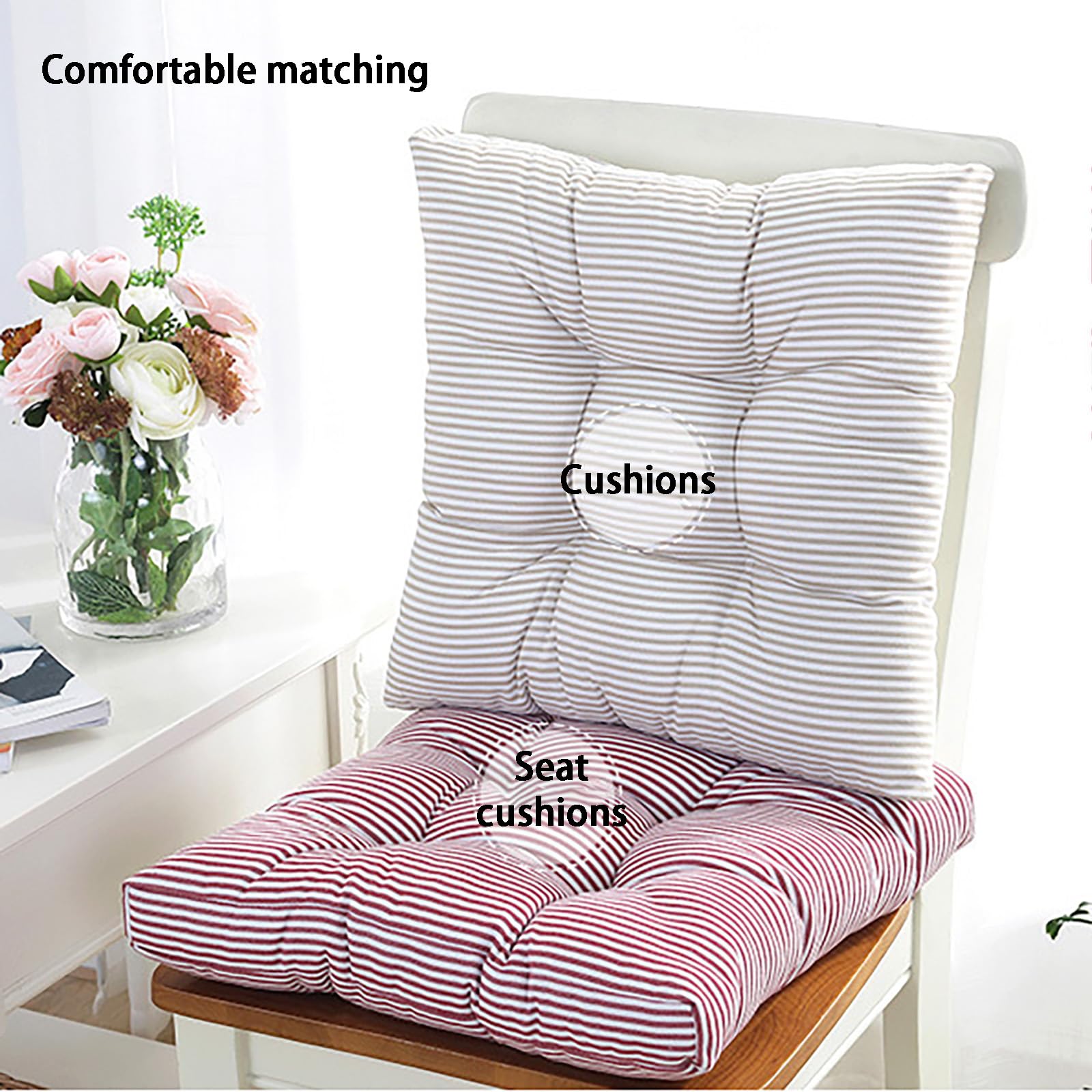Cuscino da Pavimento a Righe in Cotone E Lino, Cuscino per Sedia Morbido E Confortevole, Perfetto per Balcone, Patio, Giardino (F 52cm(20.5in))
