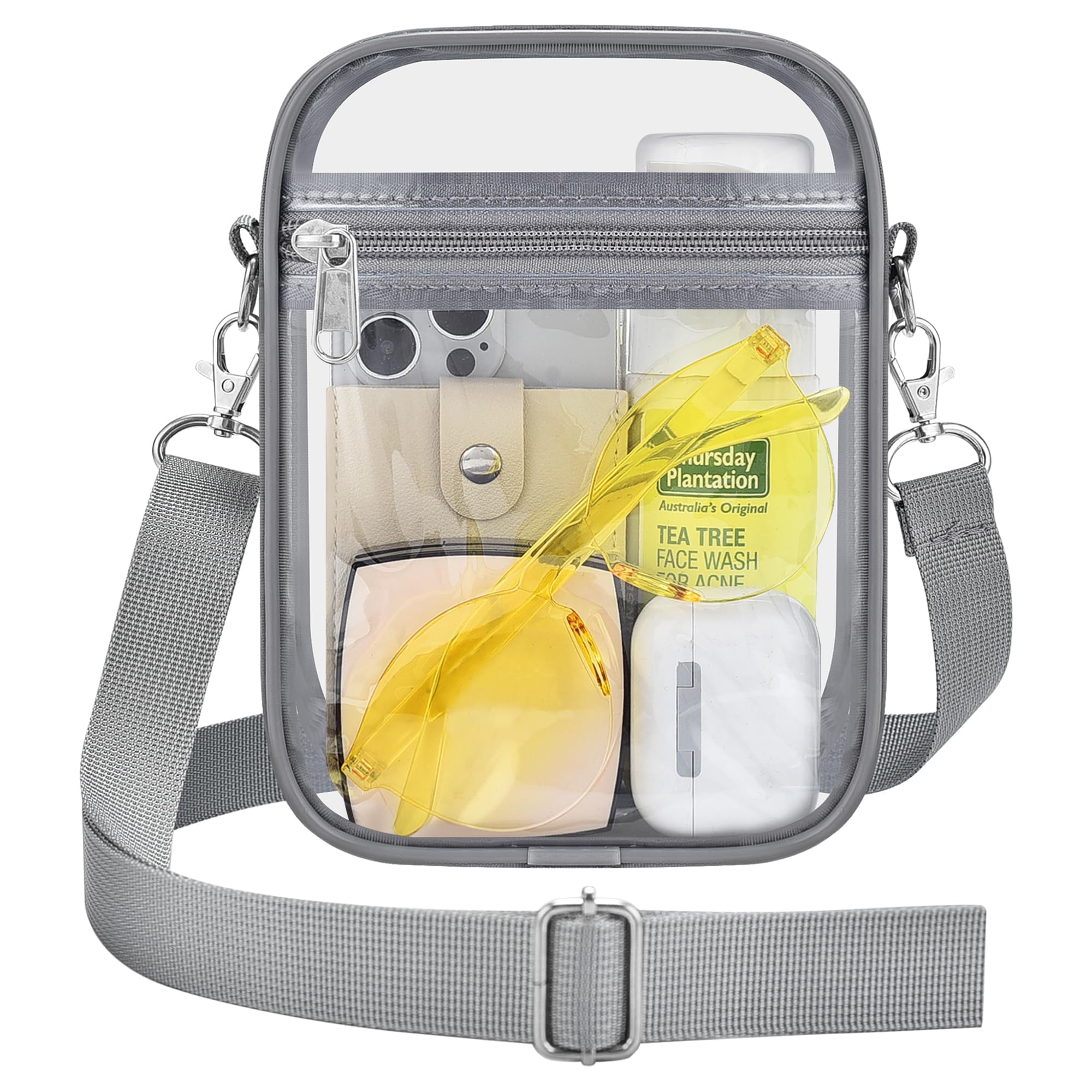 Slumou Clear Bag for Stadium Events - Sports Messanger Bag Small Mini Clear Purse for Fan, Concert, Work, Travel (Grey-S)