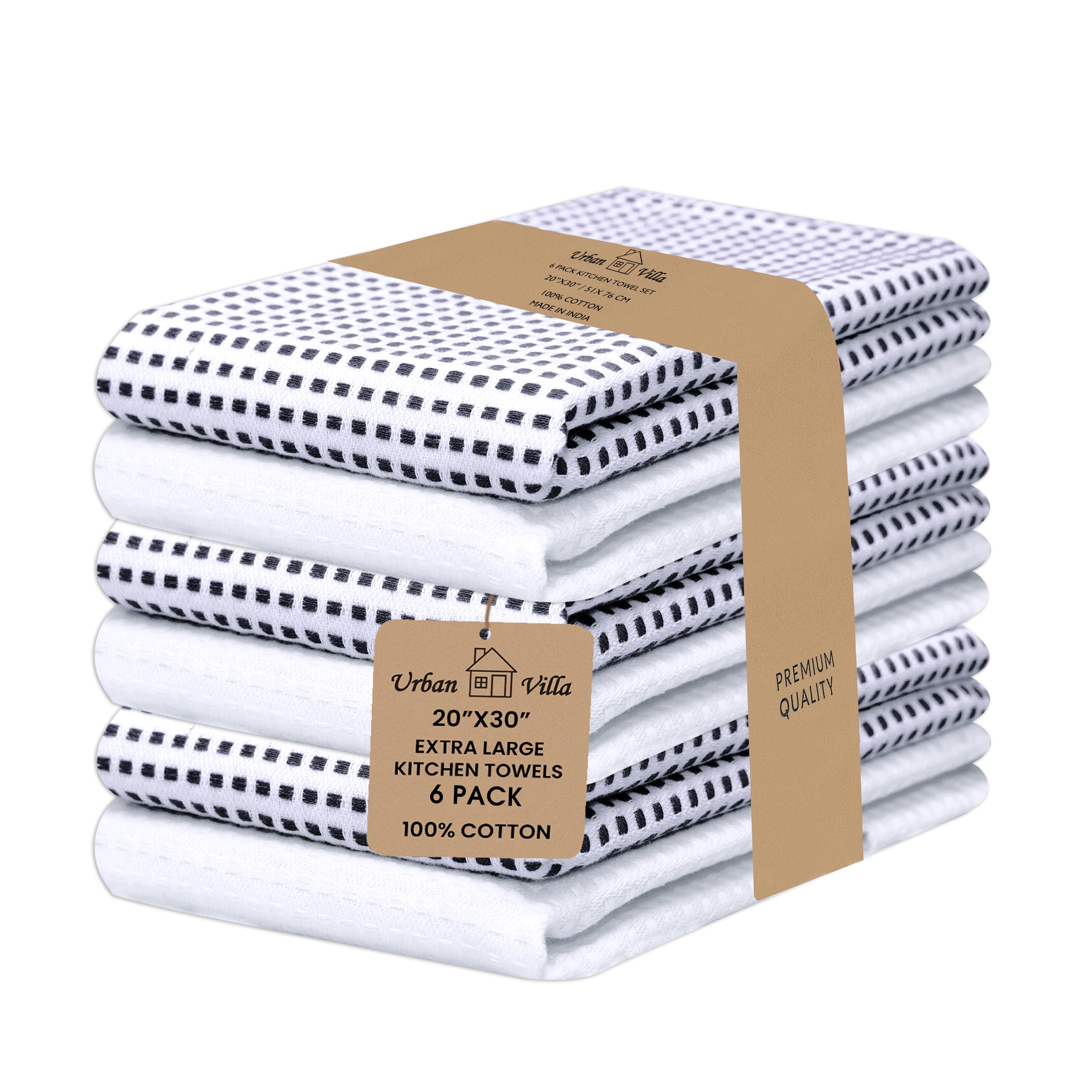 Photo 1 of Urban Villa Christmas Dot Check Kitchen Towels Set of 6 20X30 Inches 100% Cotton Highly Absorbent Kitchen Towels Premium Quality Ultra Soft Mitered Corners Towels Black/White
