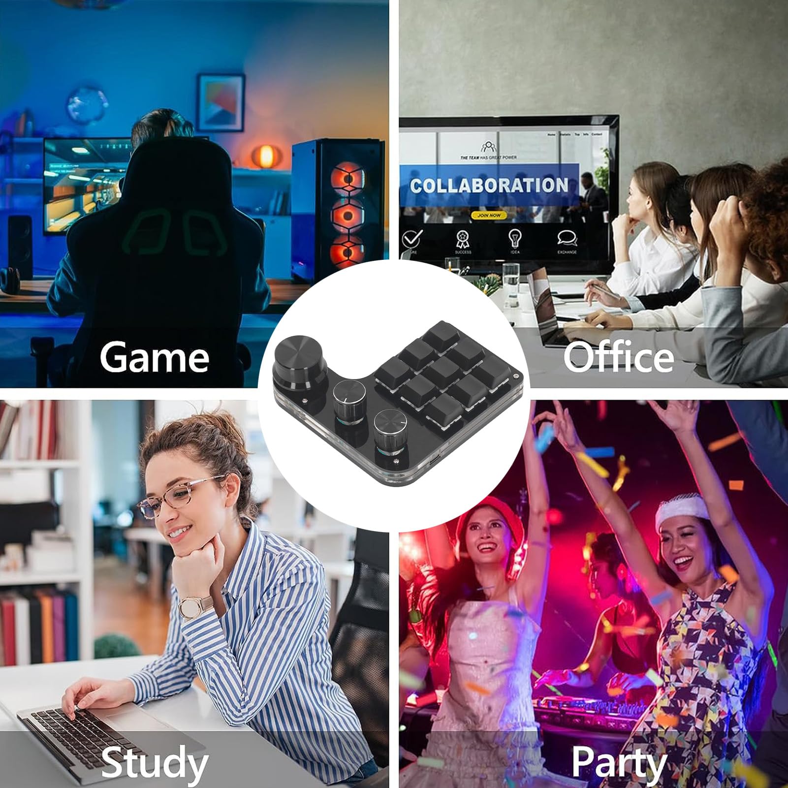 Eujgoov Mini Klawiatura Mechaniczna, Akrylowa Podkładka Makro z ABS z 9 Klawiszami i 3 Pokrętłami, Odporny na Kurz Czerwony Przełącznik RGB LED Programowalna Klawiatura USB C do Gier Biurowych do