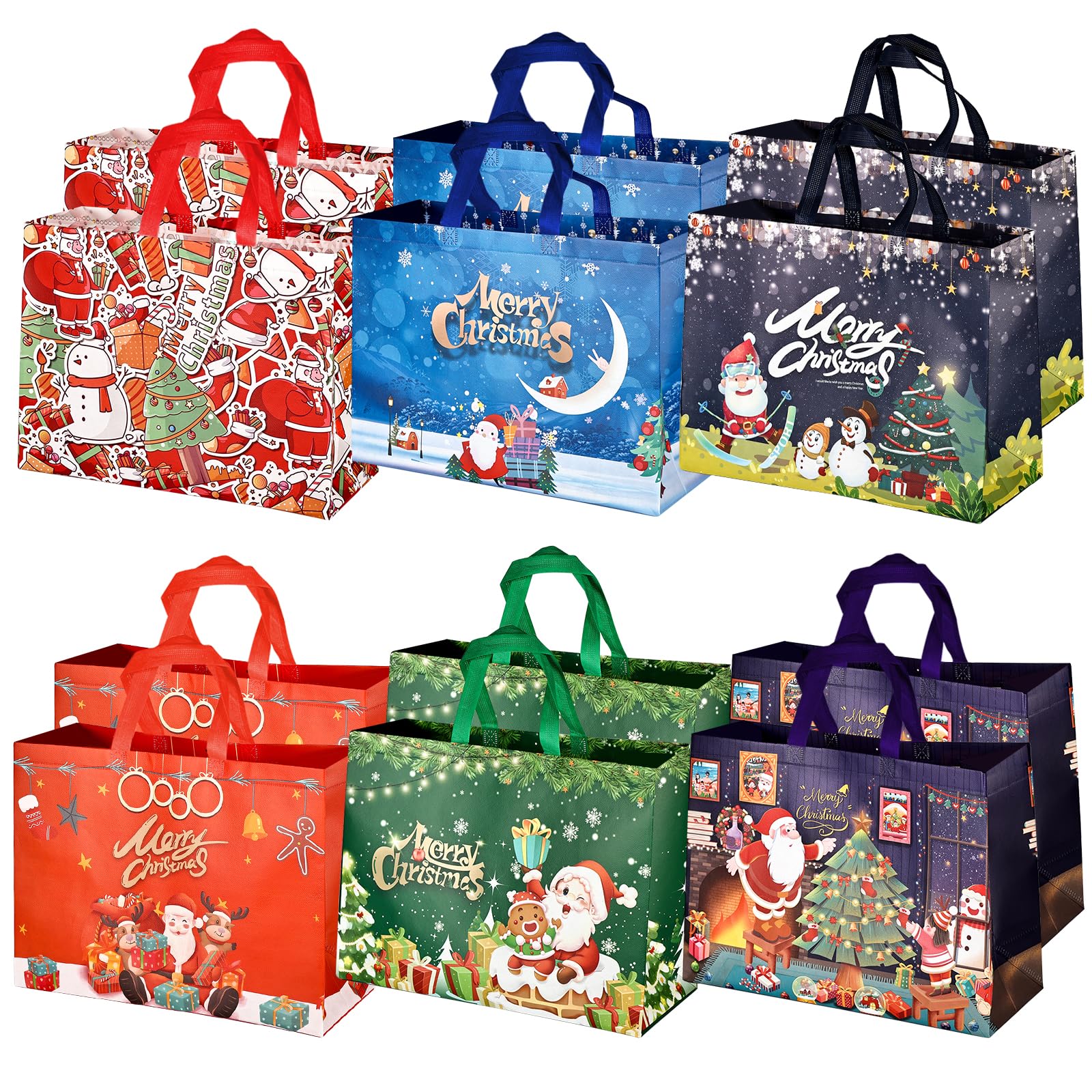 TAIXING 12 Pack Extra Large Christmas Bags for Gift Reusable Christmas Tote Bags