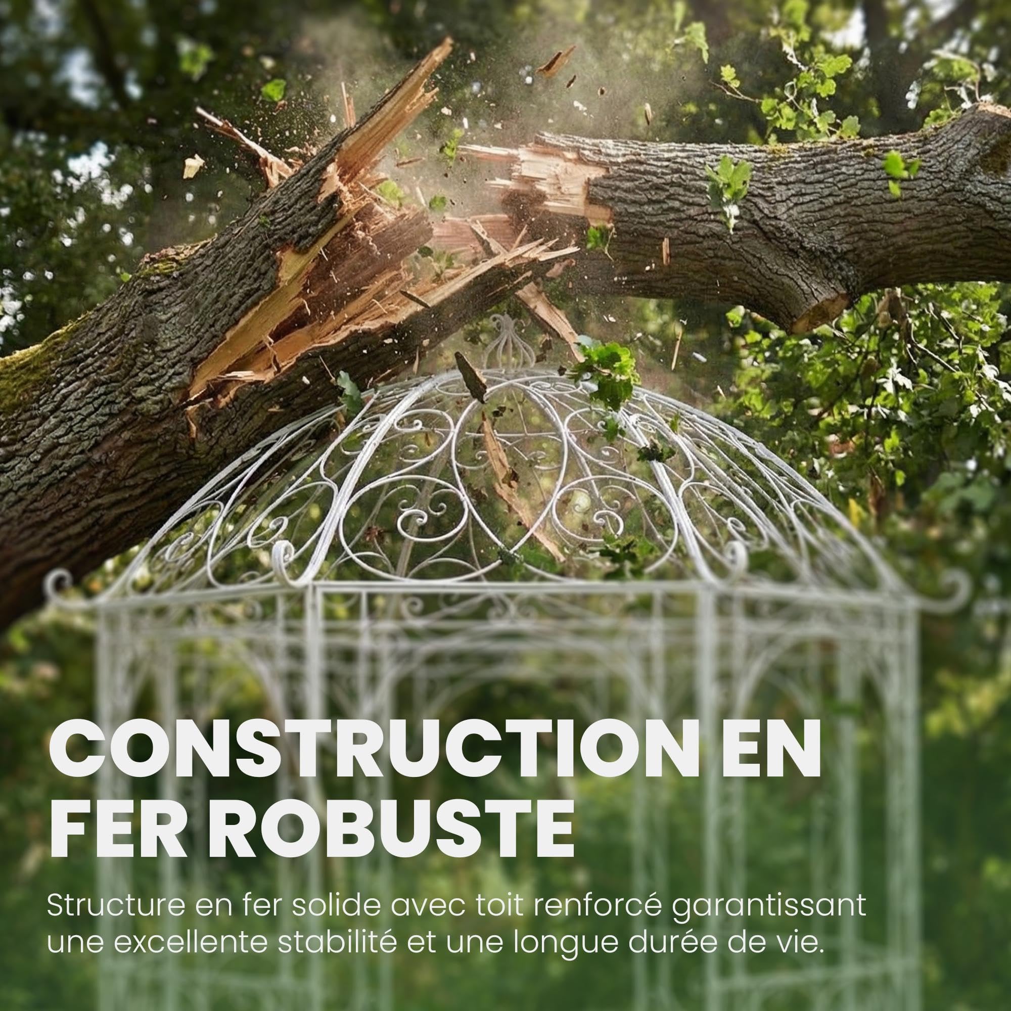 CLP Arche de Jardin avec Pavillon LEILA Rond Ø 229 cm, Arche de Jardin en Métal. Arche à Rosiers en Fer avec un beau design, Hauteur: 313 cm, Arceau à Rosier, Pavillon de Jardin en fer forgé, 6 Couleurs au Choix blanc