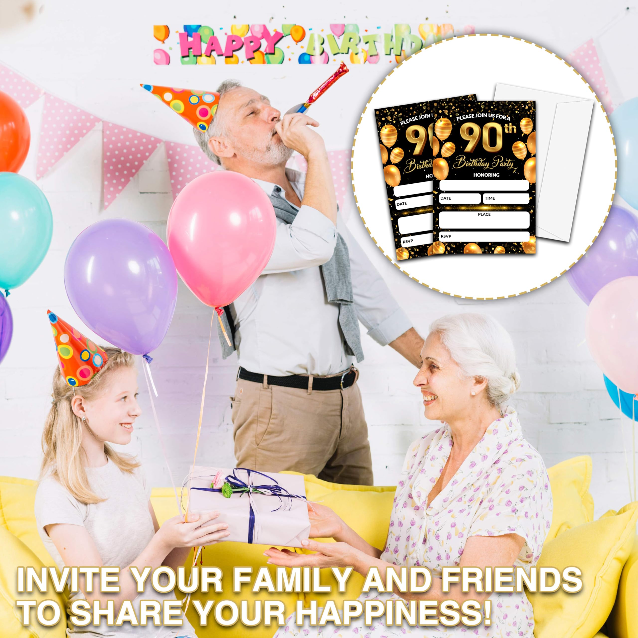 Amazon.com : Chuxvon 90th Birthday Party Invitations, Black and