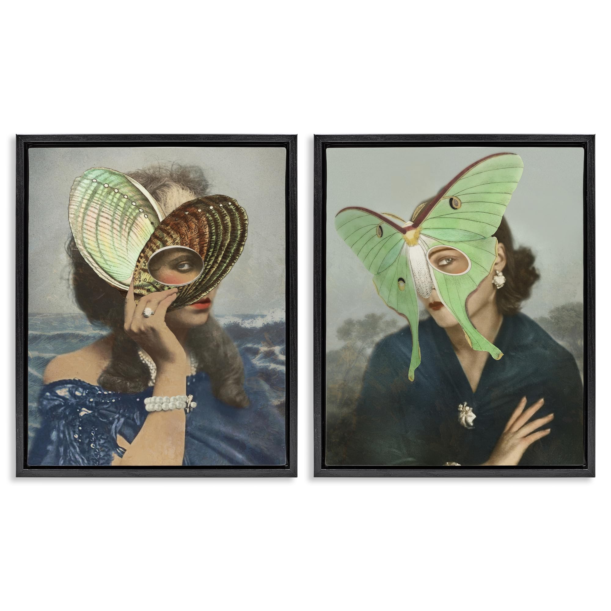 Stupell Industries Women's Jet Black (Matte) Naturalist Portraits, 24 X 30 Inch Canvas In Floater Frame Set
