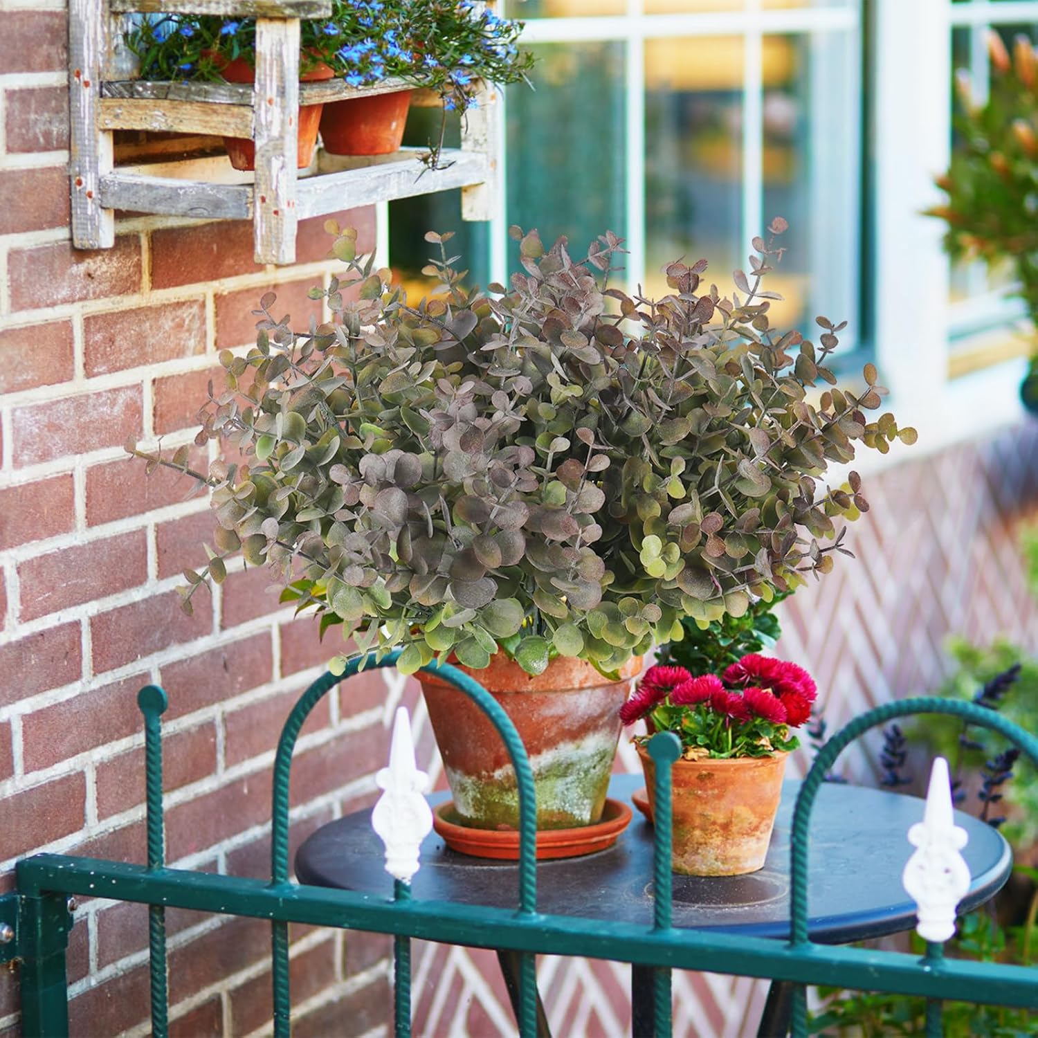 RECUTMS 12 Bundles Fake Bushes Artificial Plants Outdoor Faux Plant Eucalyptus Stems Fake Porch Plants for Farmhouse Bathroom Office Vase Centerpiece Indoor Outdoor Decor(Dusty Purple) - Image 5