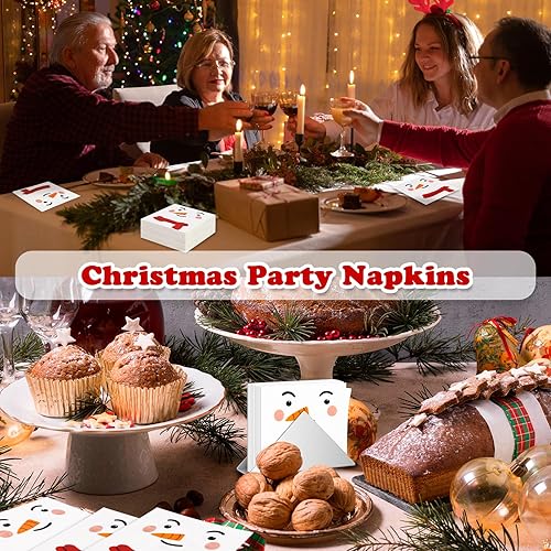 Miniatura 7 de 200 servilletas de Navidad, muñeco de nieve, desechables, de papel, cóctel, bebida, almuerzo, cena, vacaciones, suministros de fiesta de Navidad,