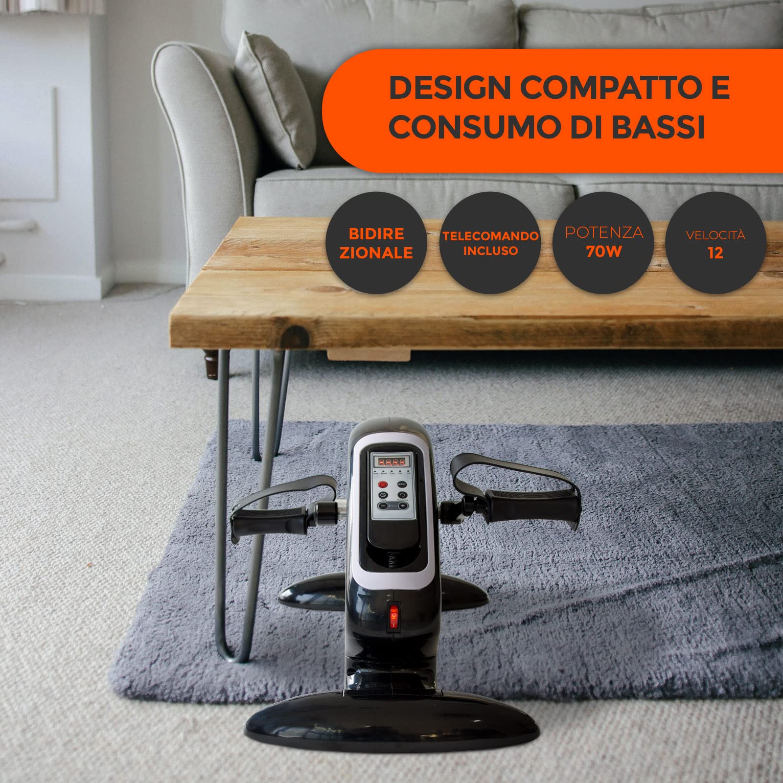 Mini Cyclette Elettrico | Pedalatore Elettrico | Ginnastica Passiva | 12 livelli di velocità | Telecomando | Bidirezionale | 5 modalità | Movimento automatico | Riabilitazione