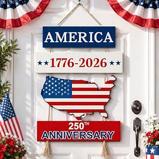 Fuutreo 250th Anniversary 4th of July Door Sign 1776-2026 Wooden Wall Decor