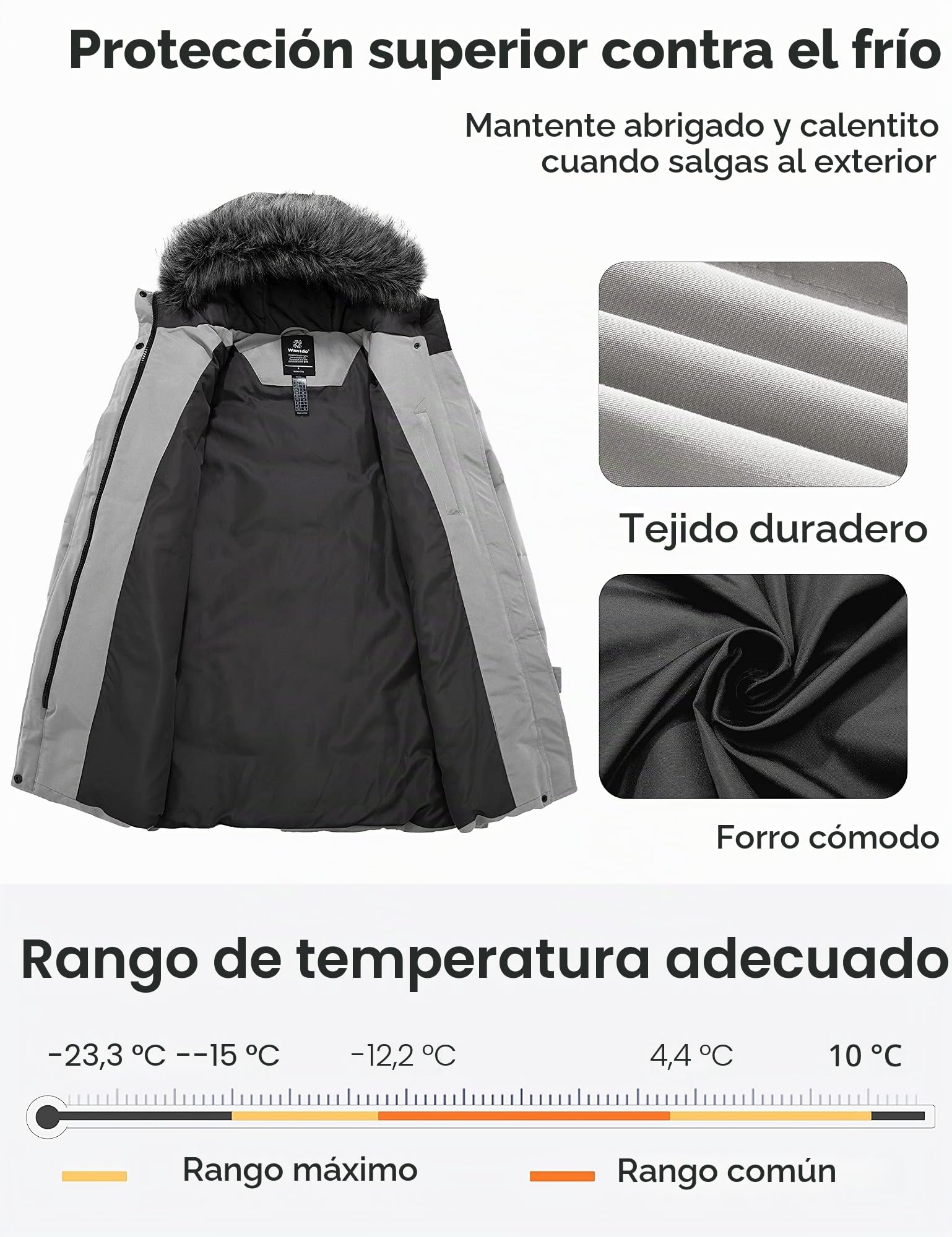 Wantdo Abrigo de Invierno para Mujer Chaqueta Acolchada cálida de Tallas Grandes con Capucha Parka Larga Impermeable y Cortaviento para Exteriores