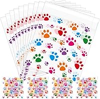 Pasimy 200 Pack Paw Print Self-Adhesive Cellophane Bags - Clear Pet Treat Pouches for Dog Party Favors & Gifts