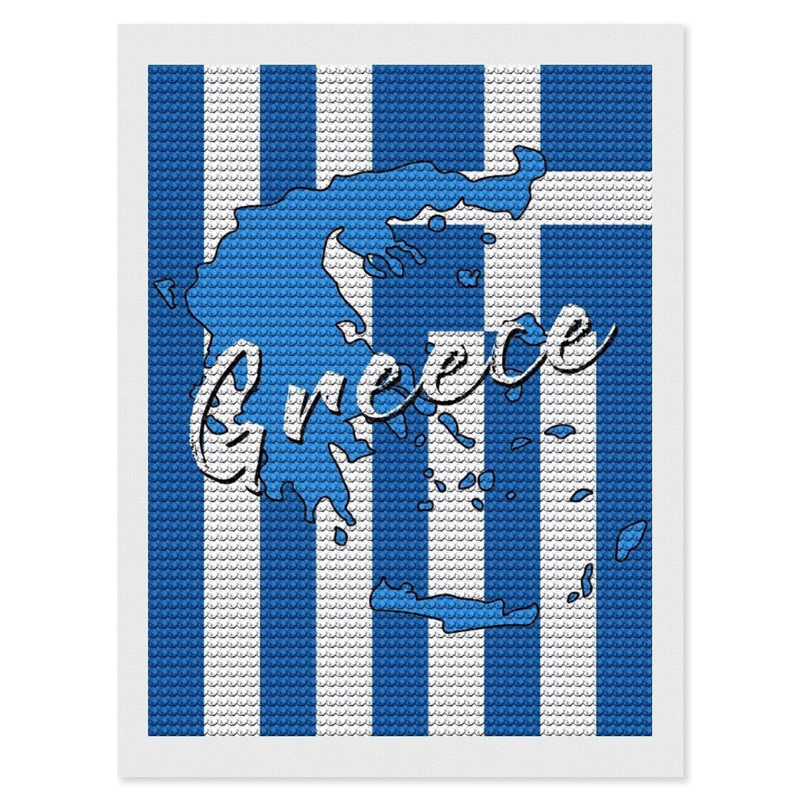 Junmoney Greece Diamond Art Canvas 12"x16", for Adults, Good for Quiet Evenings, Bedroom Decor, Festive Craft Gift, Easy to Enjoy