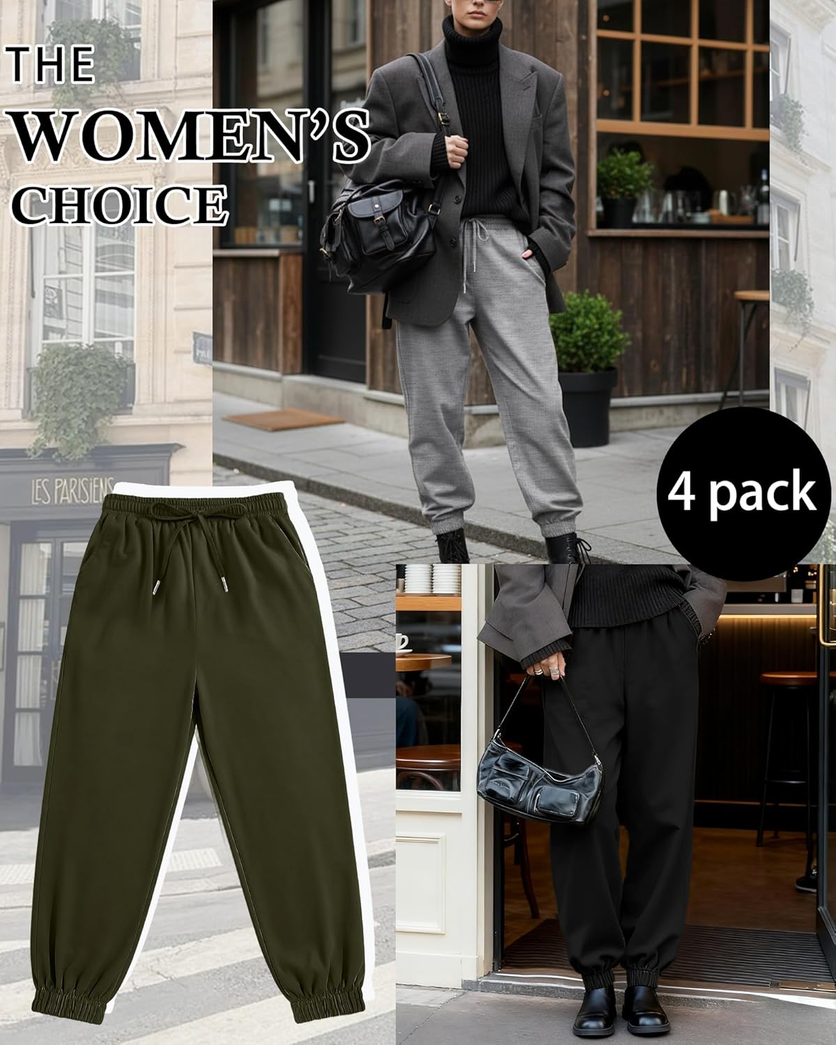 4 Pack Women's Plus Size Sweatpants Drawstring Loose Fit Joggers Comfy Casual Athletic Yoga Pants with Pockets - Image 5