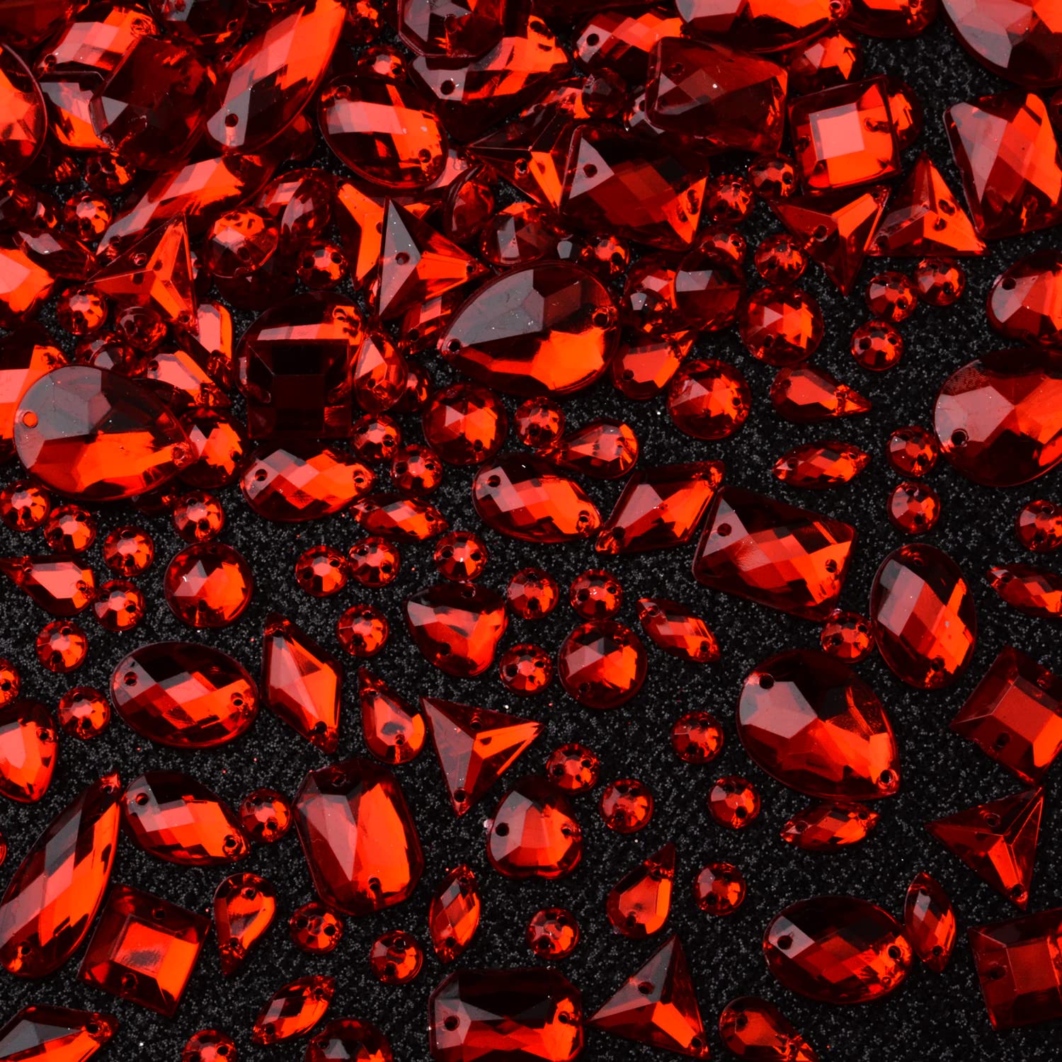 500 Pcs Flatback Acrylic Sew On Rhinestones Sewing Gems Crystal Mixed Shapes Sewing Beads Decorations Sew On Rhinestones for Clothes Crafts DIY(Red)