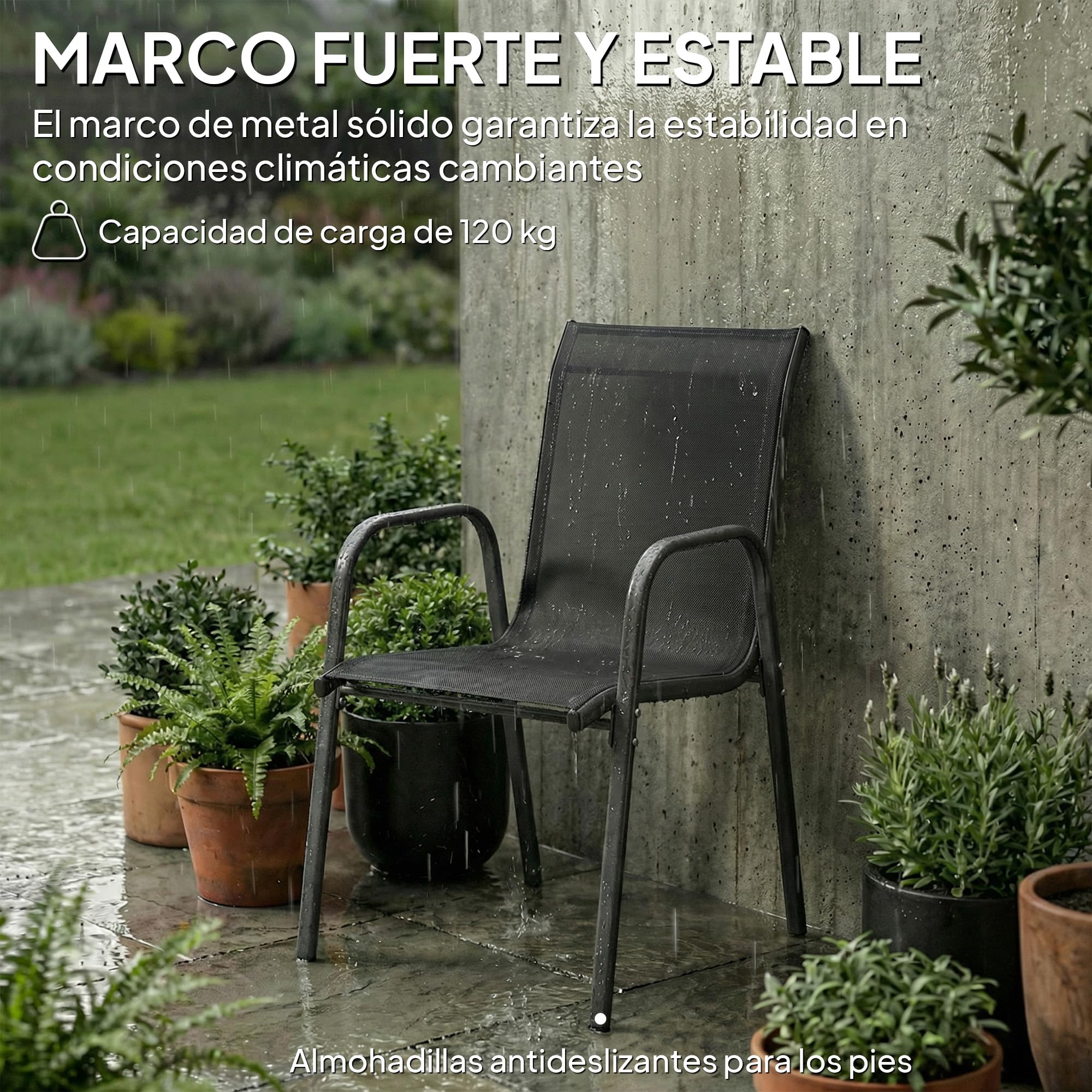 Outsunny Juego de 6 Sillas de Jardín Exterior Apilables, Sillas Terraza Exterior con Reposabrazos, Asiento y Respaldo de Malla Transpirable, Estructura Metálica Resistente, 51x69x87 cm, Negro — view 8