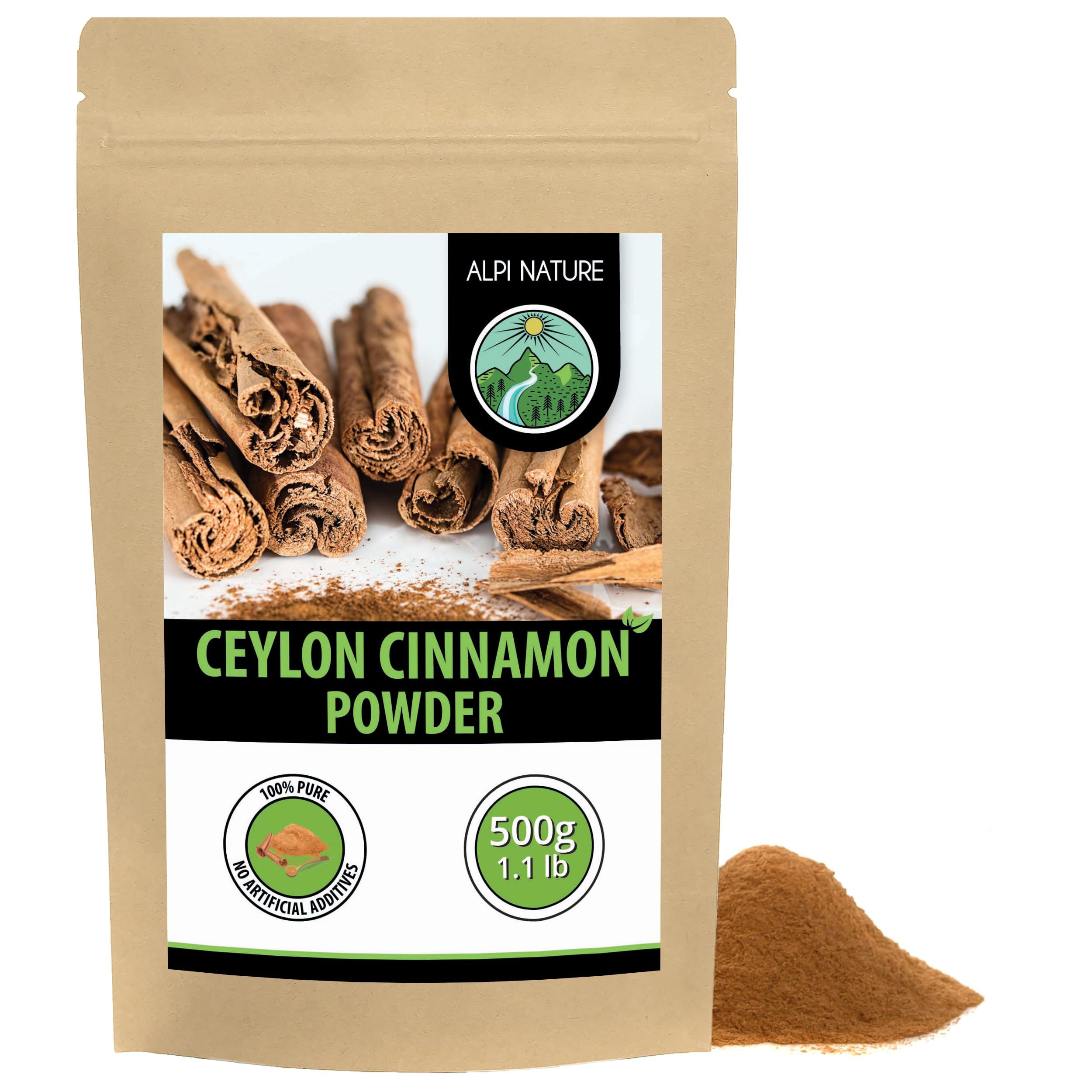 Alpi Nature Ceylon Cinnamon Powder 500g 1.1 lb, Ground Cinnamon Sticks for Baking and Cooking