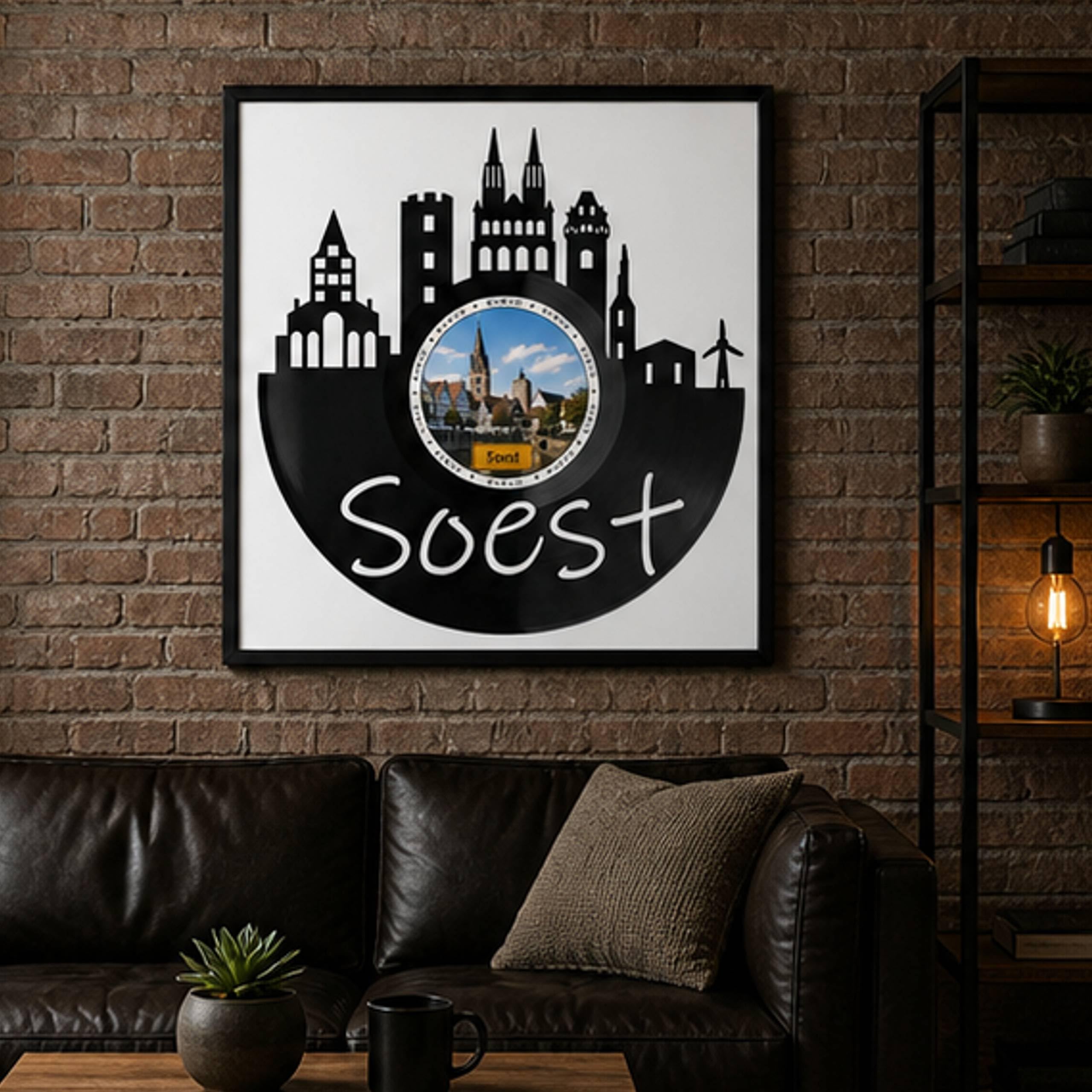EVEVO Decorazione da parete in vinile, con cornice, 32 x 32 cm, soggetto: città di Hansesth, regalo per gli amanti della Westfalia