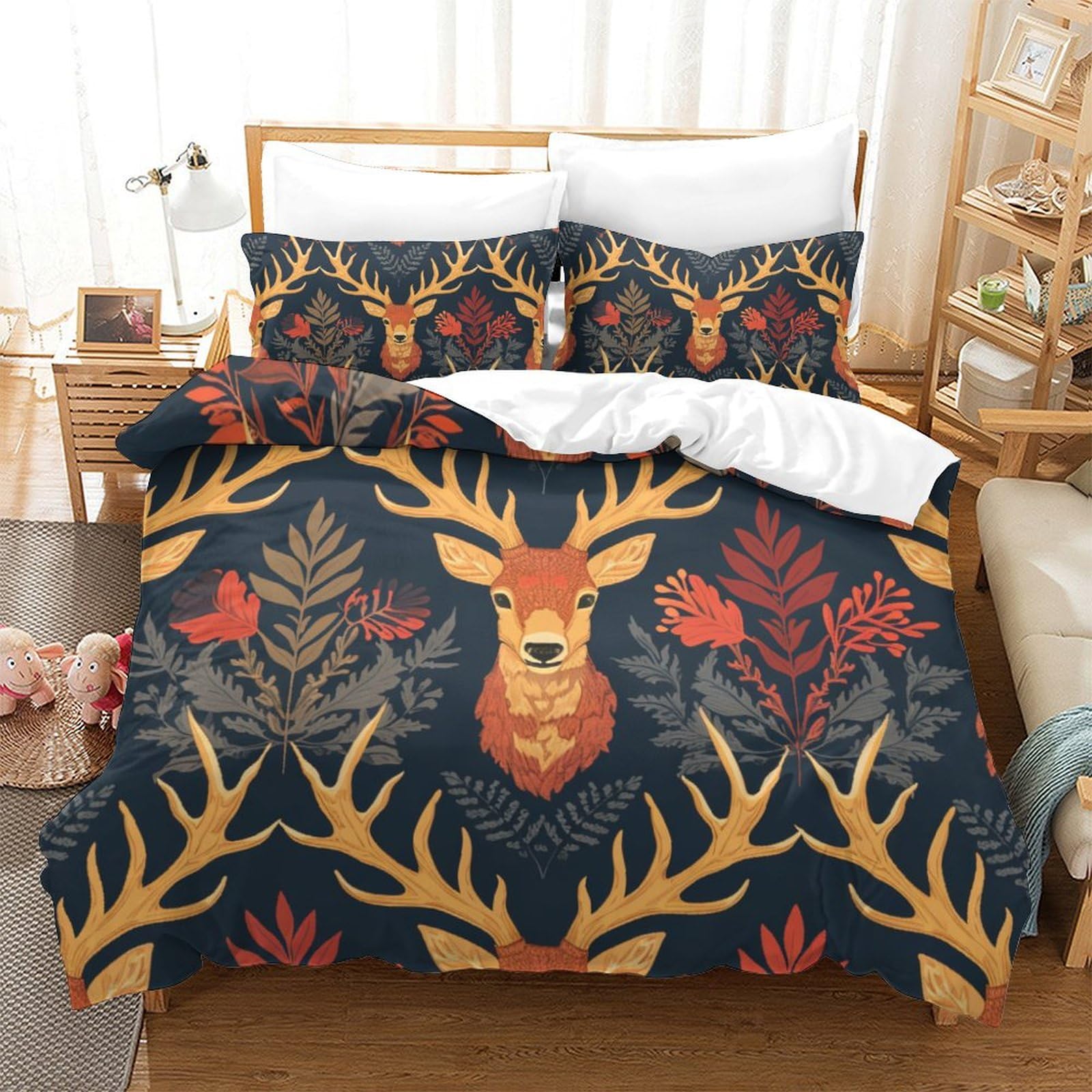 Parure de lit cerf 3D housse de couette enfants 260x220 en microfibre linge de lit adolescents