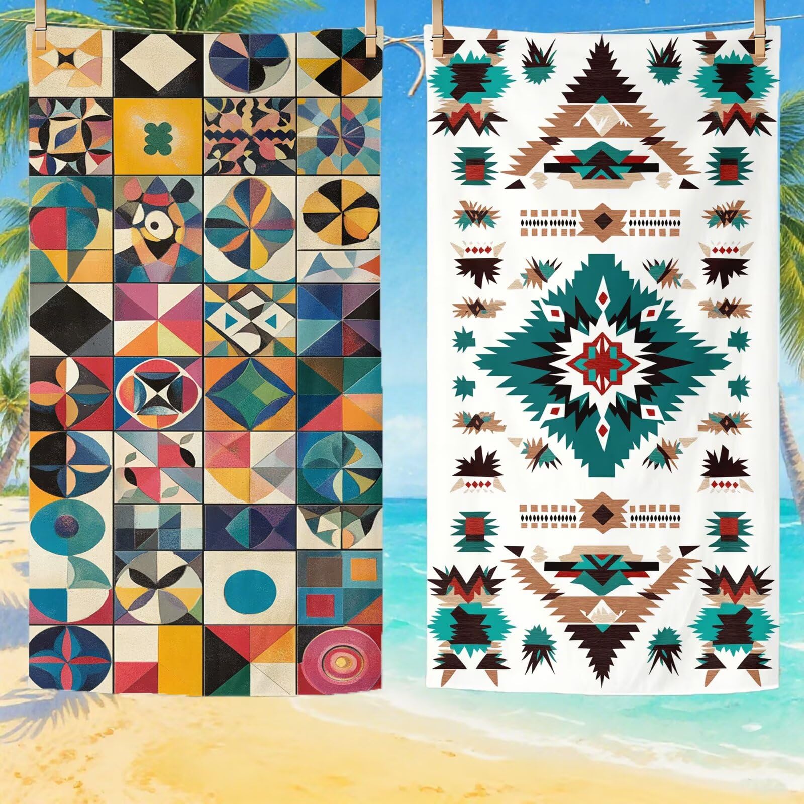 Serviette de Plage XXL 100x200 cm,Bohême Serviette Plage Microfibre avec Séchage Rapide, Anti-Sable, Absorbante Fonction Design pour Vacances Piscine Pique-Nique Voyages Yoga, Cadeau Femme Q-691