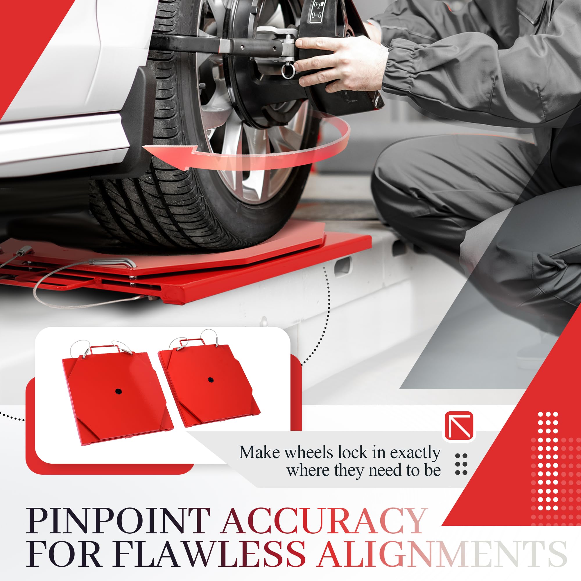 Gelacie 2 Pack Wheel Alignment Turn Plate Steel Passenger Car & Light Truck Alignment Front Turnplate Turntable Set Steel+Plastic Powder Coated Red 9000 LBS