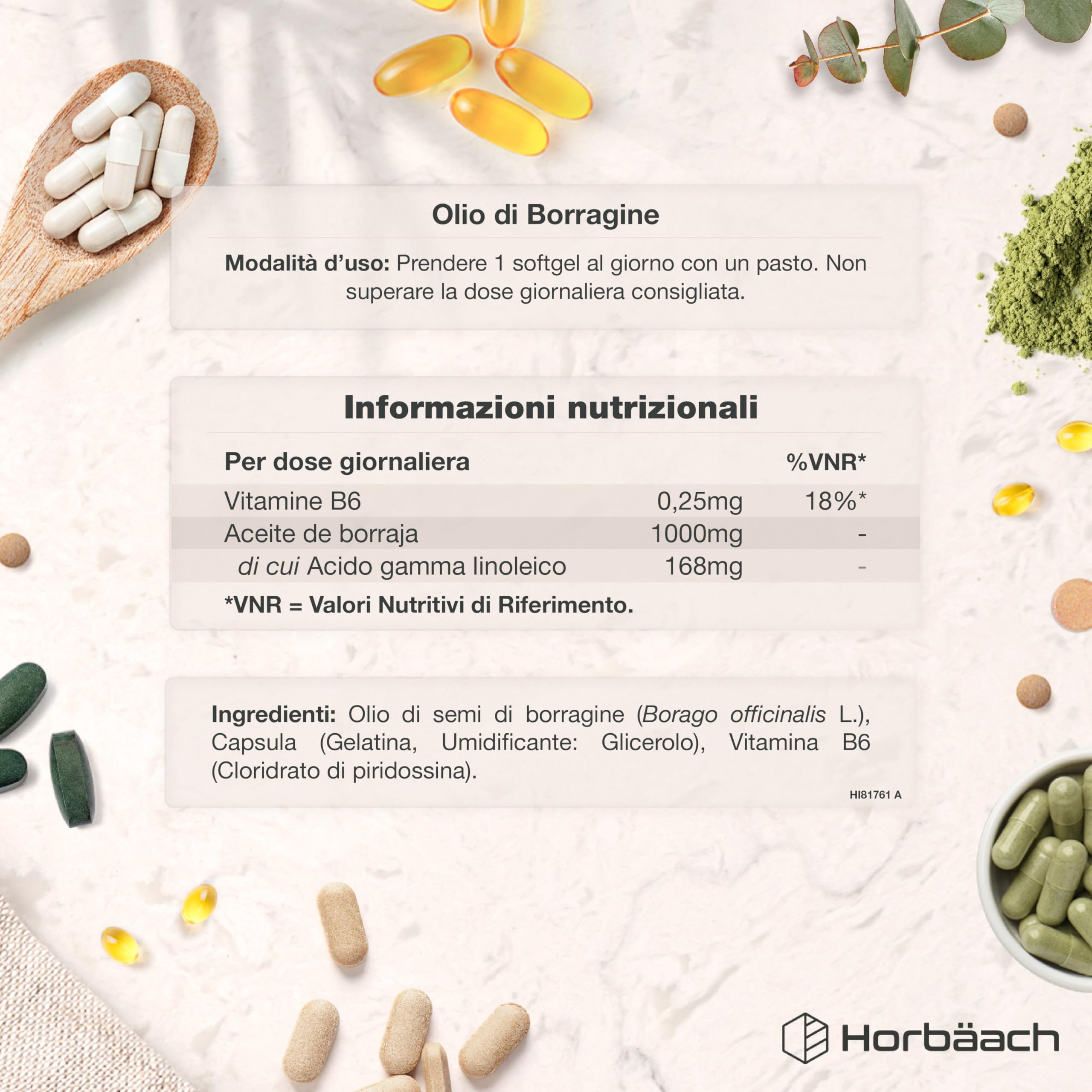 Olio di Borragine 1000mg | 120 Perle per 4 Mesi | Olio di Semi di Borragine e Vitamina B6 | 168mg di Acido Gamma Linoleico GLA per Capsula | Integratore Alimentare Starflower Oil Vitamin B6 | Horbaach