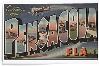 Lantern Press 12x18 Inch Art Print, Greetings from Pensacola, Florida (Airplanes)