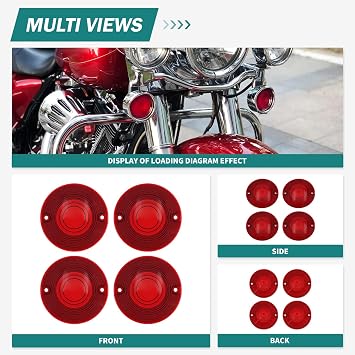 4PCS Red Turn Signal Light Covers Lens For Harley Touring Softail 1986-UP | ABS Plastic, Finish,Headlight Covers,Fits For 1986-UP Harley Models with Flat Turn Signal Lenses,Front and Rear 4PCS Set