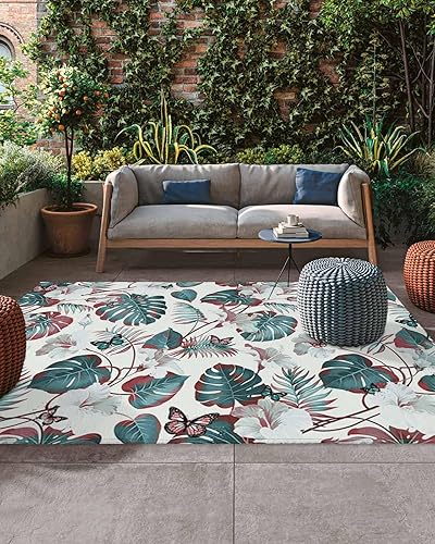 Outdoor Rug Carpet Indoor Area-Rug Leaves Plnat Butterfly Washable High Traffic Bedroom Kitchen Mat Backyard Patio Porch Rug, 4 X 6 disponible en Yaxa El Salvador