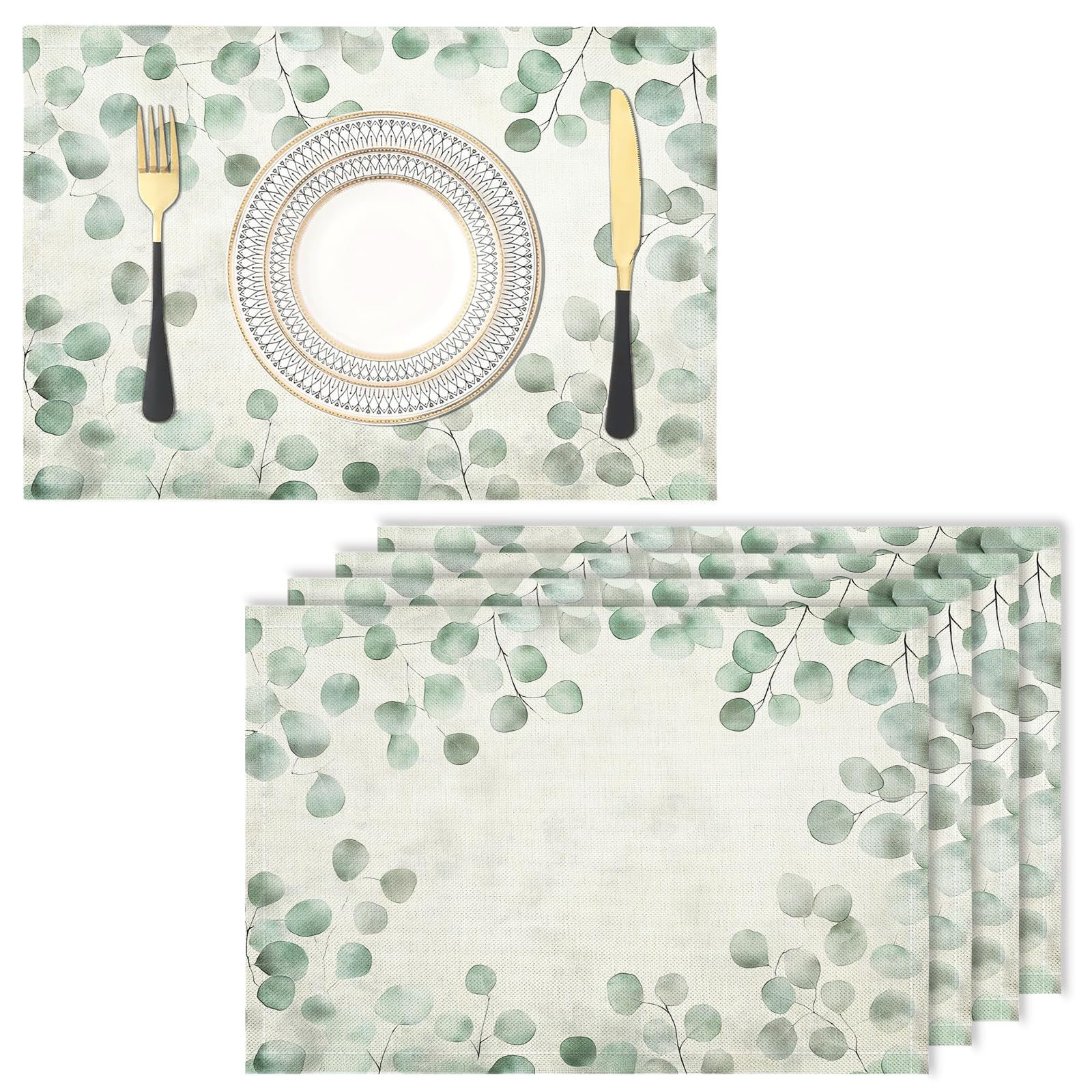 Set de table lavable en machine eucalyptus lot de 6 tapis de table lin et coton vert
