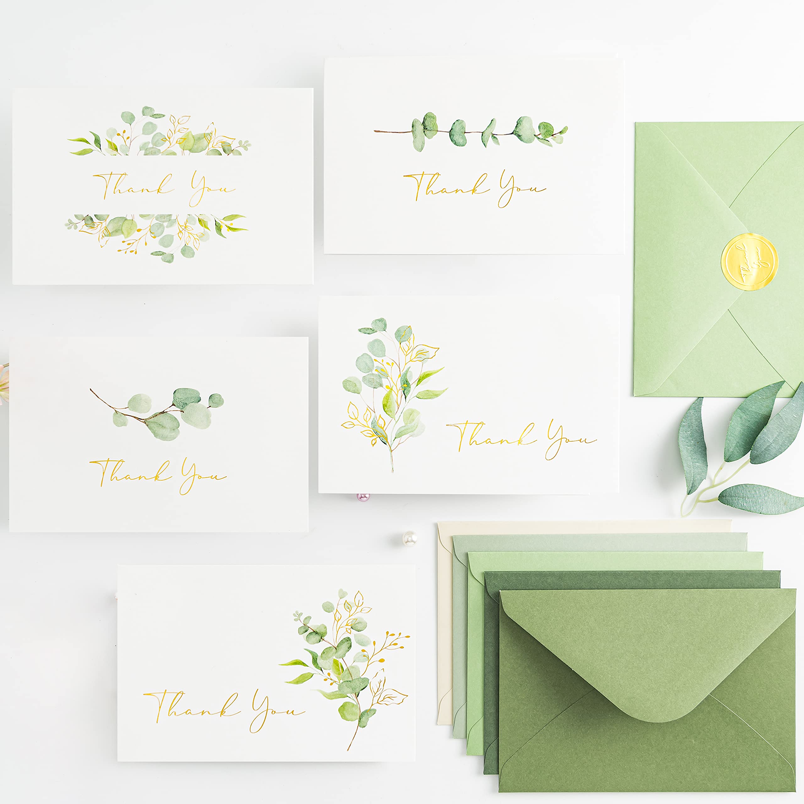 Crisky50 Pack Eucalyptus Thank You Cards With Envelopes Greenery Thank You Cards for Wedding,Bridal Shower,Baby Shower,Small Business,Graduation