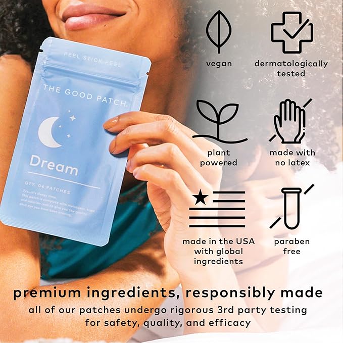 The Good Patch Plant Powered Sleep Support - Sustained Release Dream Patch with Melatonin, Hops, Valerian Root (8 Total Patches)