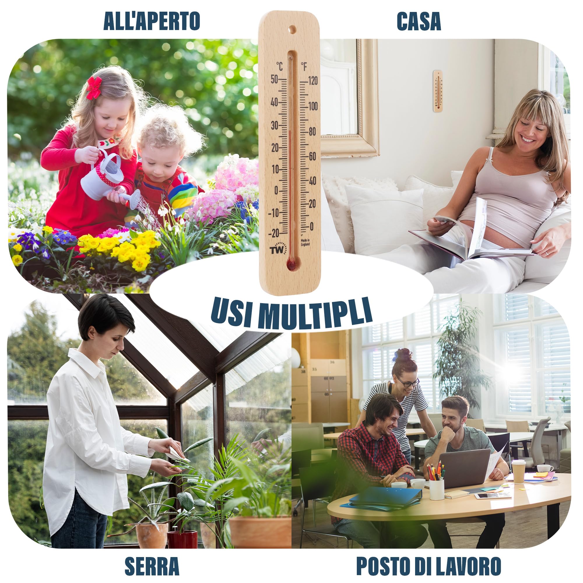 Termometro in legno per temperatura ambiente interno esterno casa ufficio giardino serra garage