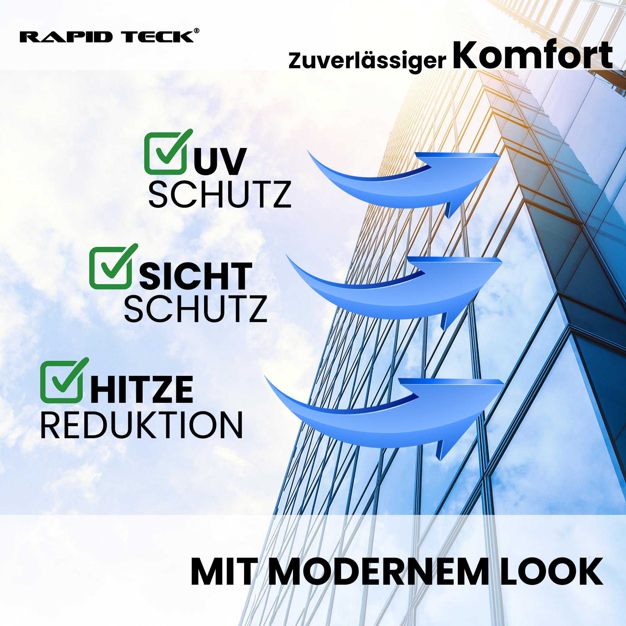 Rapid Teck Fensterfolie Sonnenschutz - 200cm x 152cm - Starke Verspiegelung - Hitzeschutzfolie Fenster 99% UV-Schutz - Spiegelfolie Fenster Sichtschutz - Sonnenschutzfolie Fenster außen