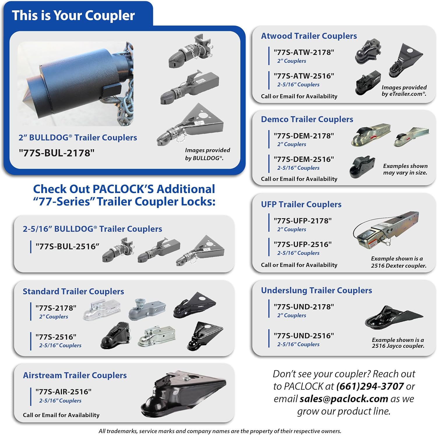 PACLOCK's 77-Series High Security Trailer Coupler Lock for 2” Bulldog Couplers, High Security Rotating Disc, Integrated Stainless-Steel Cone Puck, Exclusive Key Number, Keyed Alike U-Pick!