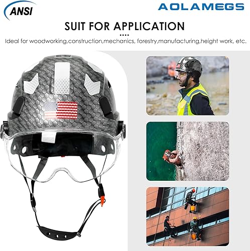 Miniatura 7 de Cascos cascos con patrón de fibra de carbono  Construcción aprobado por la OSHA, ANSI Z89.1 Tipo 1 Clase C Casco de seguridad ajustable ventilado