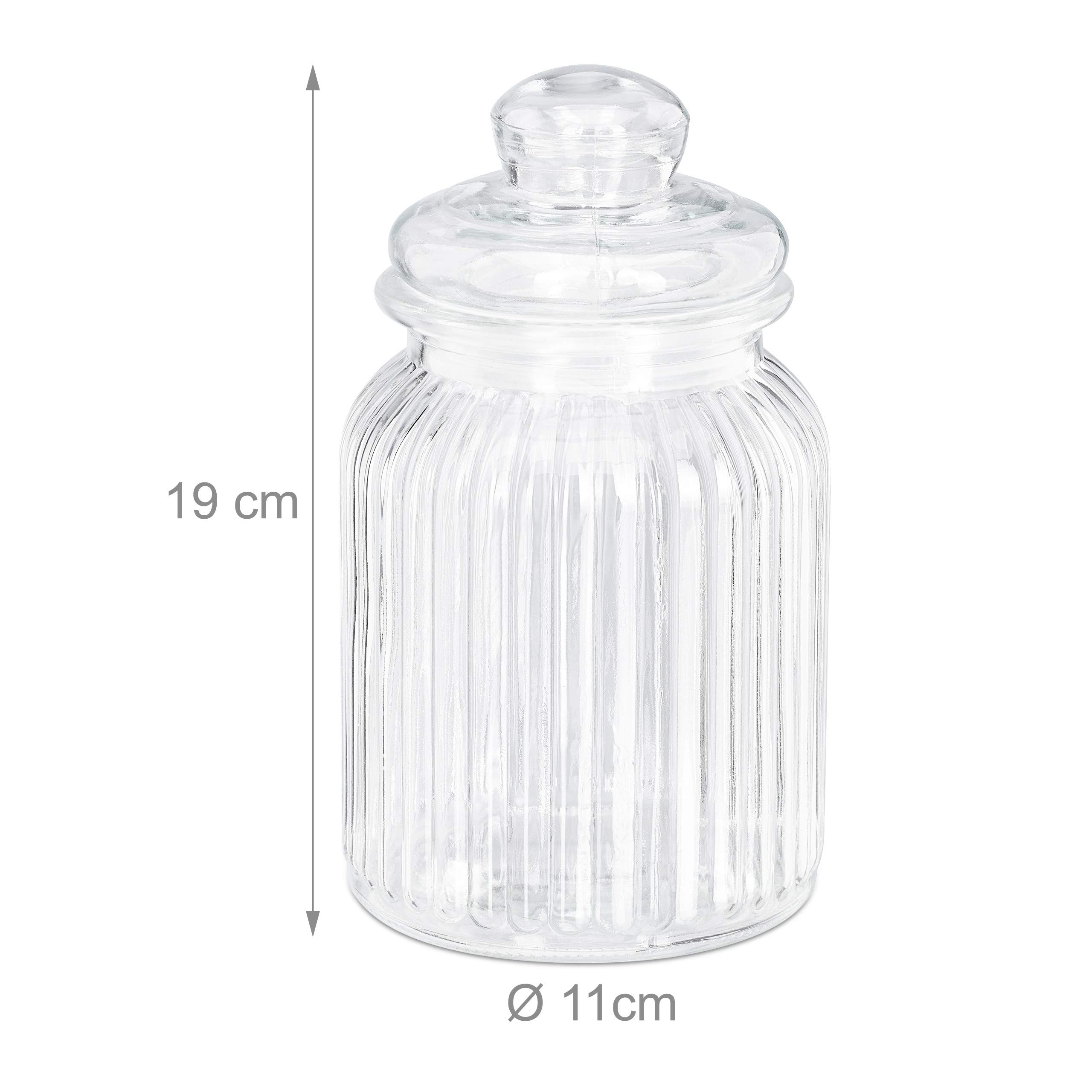 Relaxdays lot de 6 bocaux en verre, 1000ml, couvercle, pour aliments dans la cuisine, candy bar, hermétique, transparent