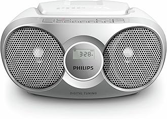 Philips Portable CD Player Boombox, Stereo Dynamic Bass Boost Speakers, Lightweight FM Radio CD Player with LCD Display, USB Playback, Aux Line-in, Boombox CD Player Silver