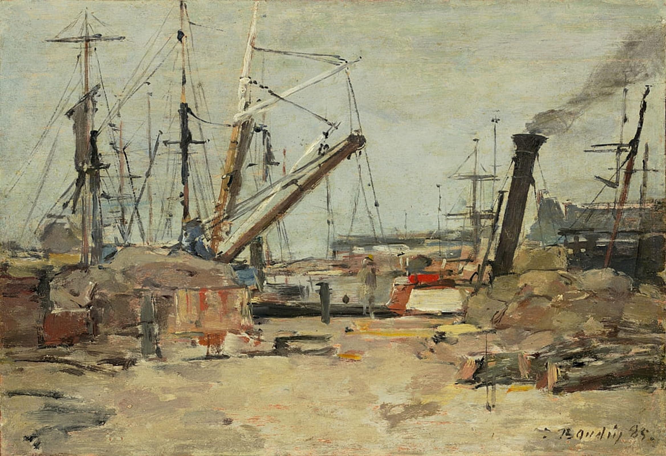 SERENDIPITP Retro Picture Poster Wall Art Pictures Painting the Trawlers by Eugene Louis Boudin Wall Art Canvas Print for Wall Decor 60x90cm