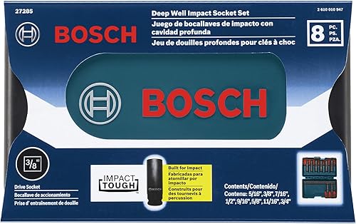 Miniatura 2 de BOSCH 27285 Juego surtido de 8 piezas de vástago de 3/8 pulgadas con estuche Brute Tough Impact Tough Deep Well Sockets para aplicaciones en