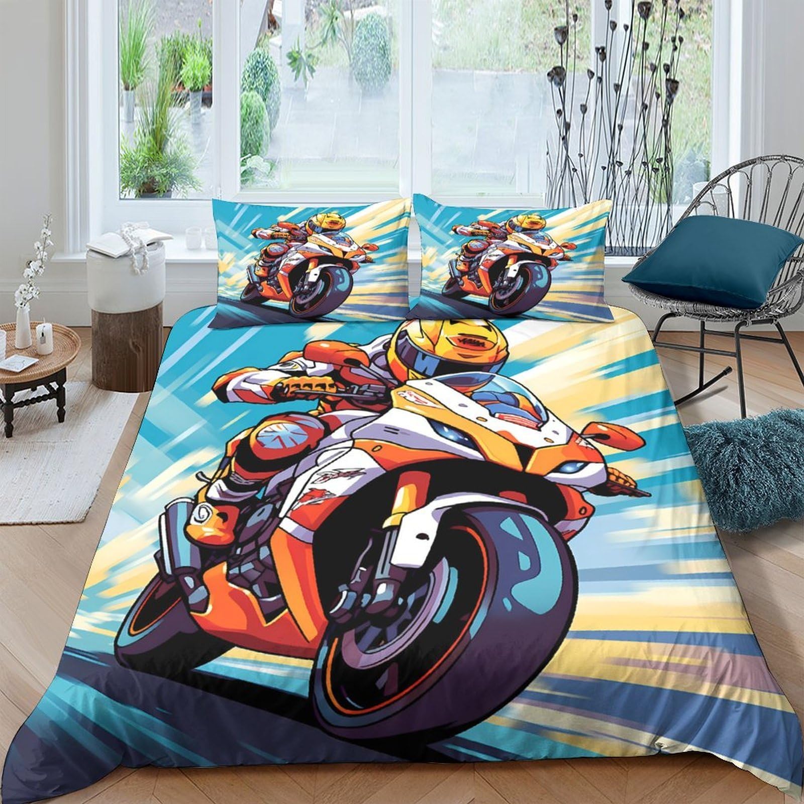 Ctjqhvkz Style-6 3D Printed Motorcycle Racing Fitted Sheet Microfiber Soft Anti-Slip Bed Sheet For Bedroom Dorm Bed Decor Single（135X200cm）