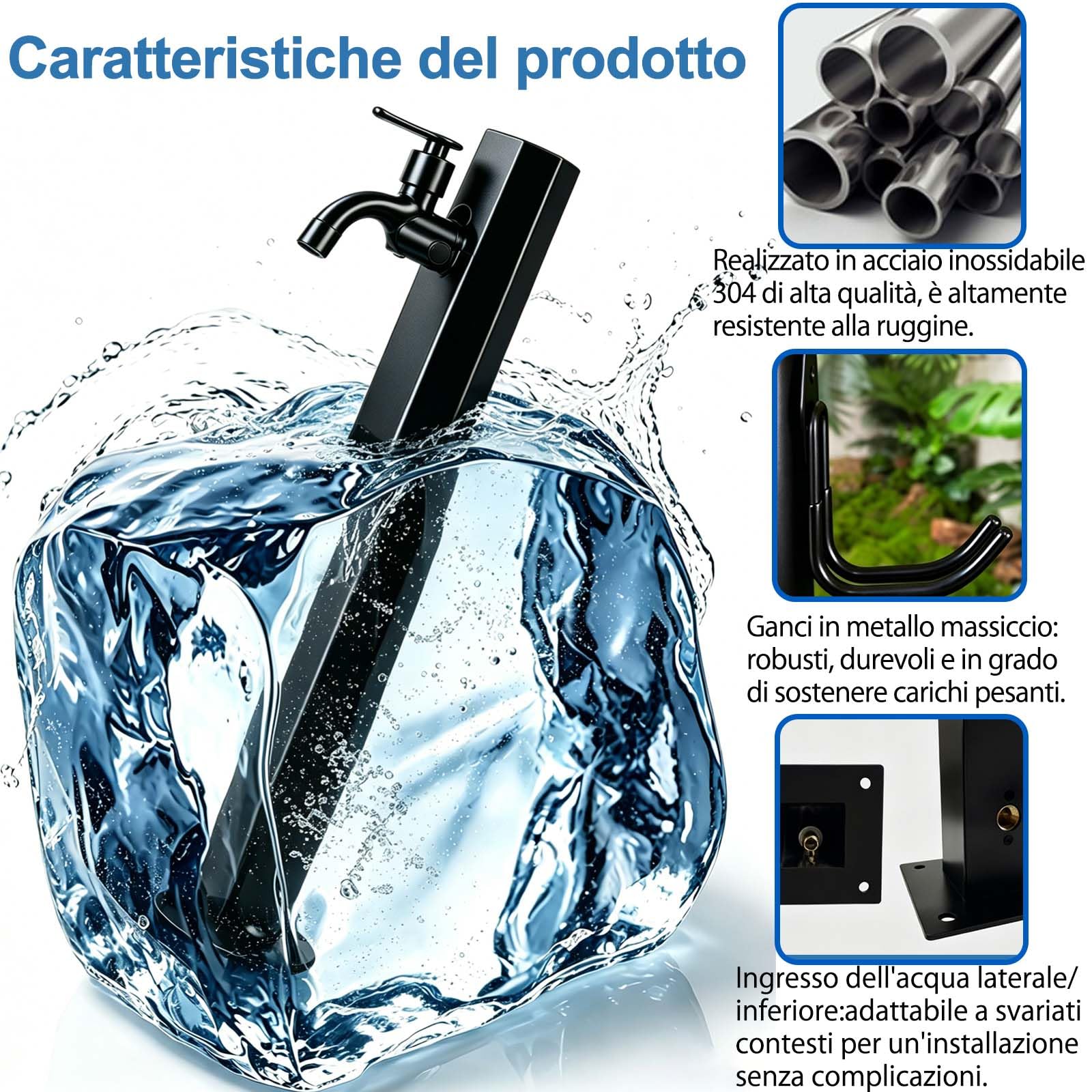 Fontana Da Giardino Con Rubinetto E Base,Fontana Da Giardino Stile Moderno,Generico Colonna D'acqua Verticale Da Giardino, In Metallo Completa Di Impianto E Rubinetto,Per Esterno