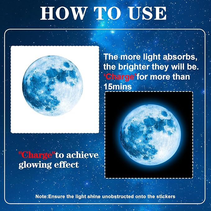 Vinilos adhesivos glow in the dark estrellas y luna azul miniatura 3