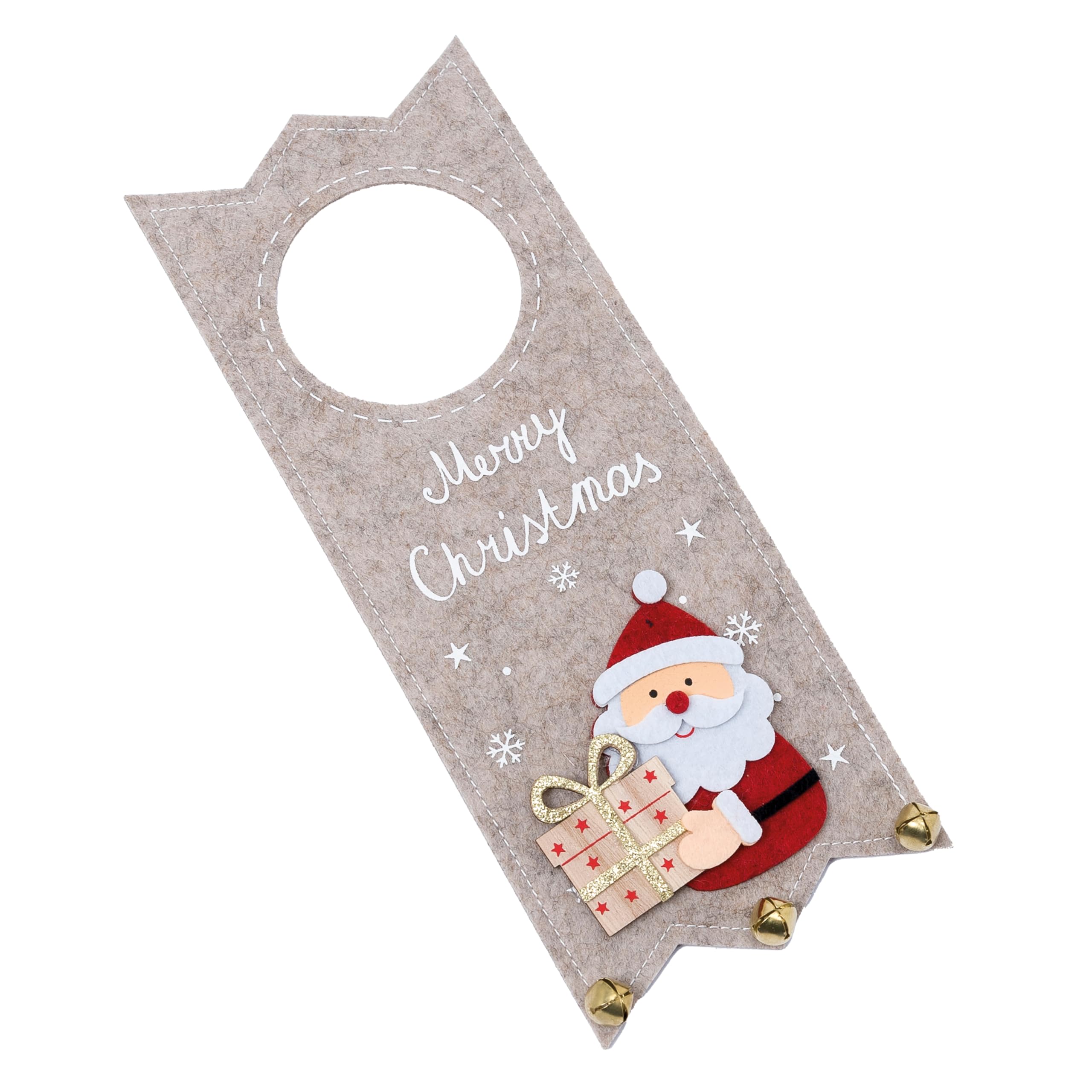 Mopec NA109 Adorno Puerta Papa Noel con Regalo y cascabeles. 11,5x28,5x1,5cm, Beige