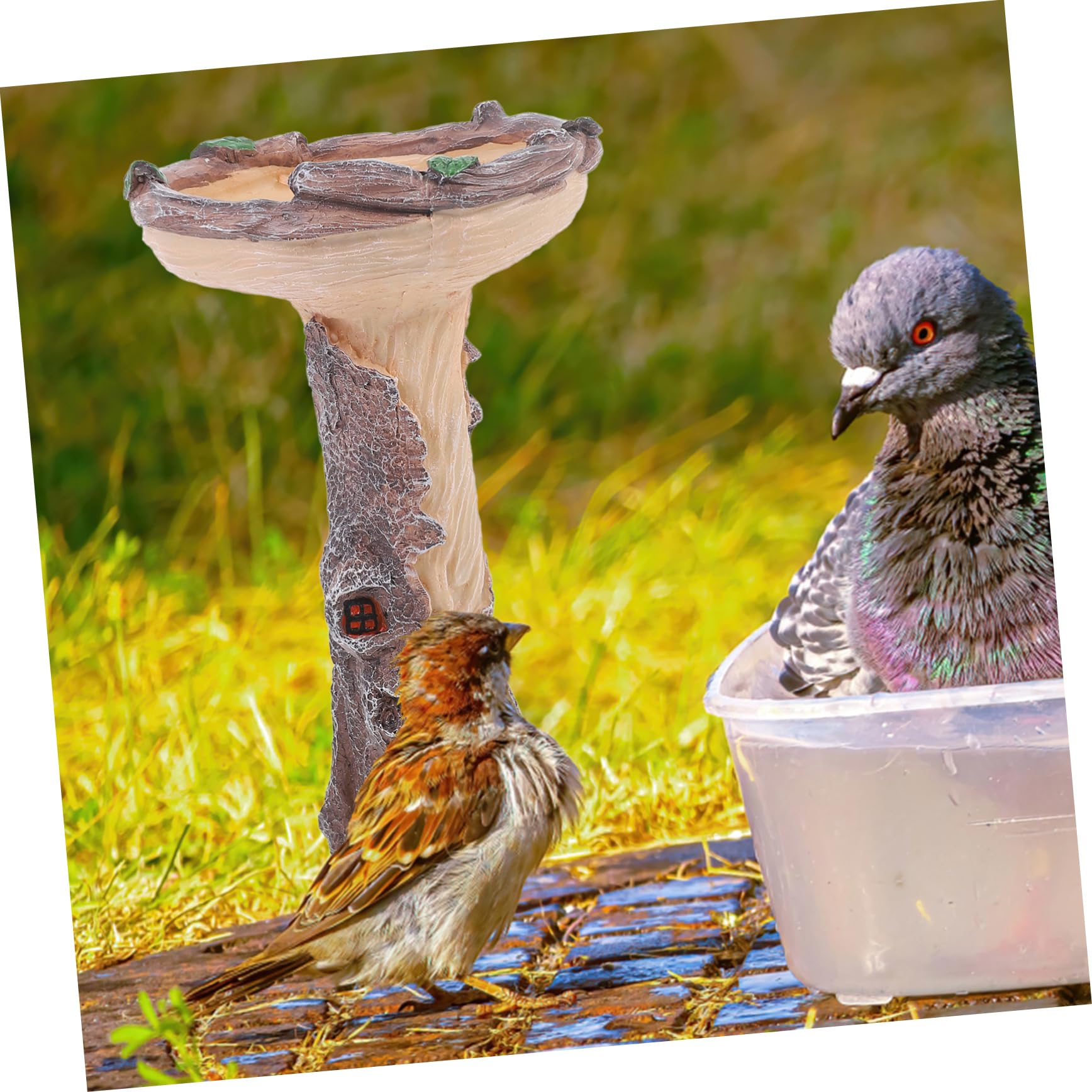 POPETPOP Mangiatoia per Uccelli da Esterno Vasca da Bagno Mangiatoia per Uccelli Decorativa da Giardino per Patio Robusta Vasca da Bagno per Uccelli in Resina