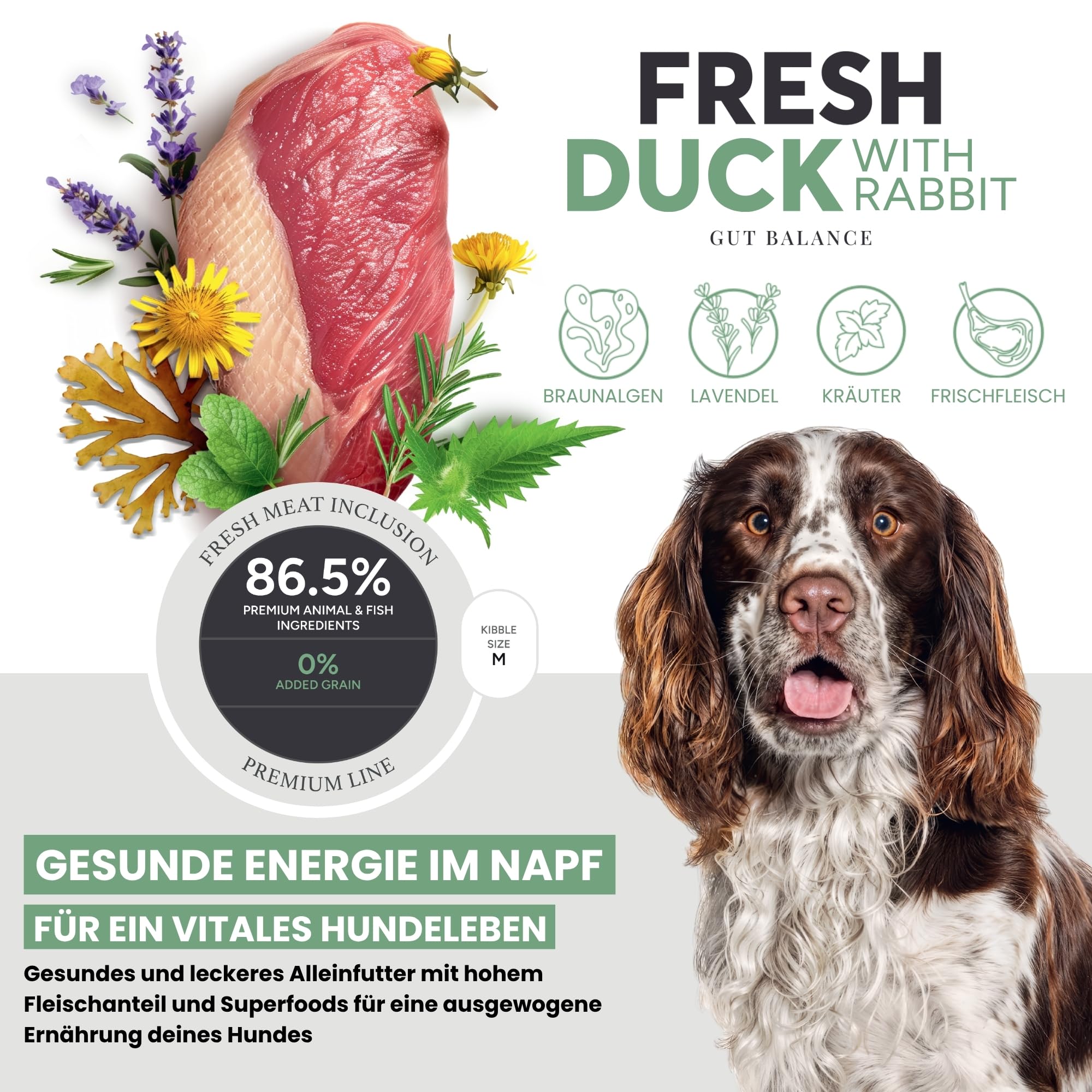 JOHN DOG Premium Trockenfutter für Hunde Fresh - Hundefutter trocken getreidefrei mit 86% Fleischanteil - Hundetrockenfutter mit Ente & Kaninchen - natürliche Zutaten - für ausgewachsene Hunde 12kg