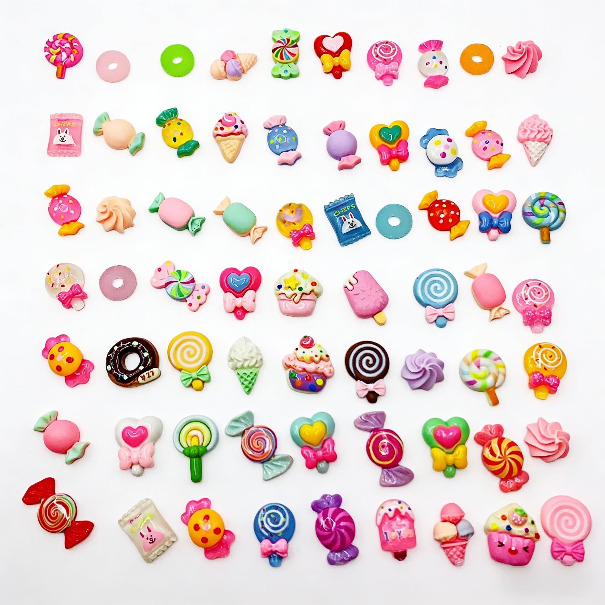 30PCS Resin Charms Mix Set - Choose Your Theme! Candy, Floral or Crystal Cartoon Series, 1-3cm Flatback Charms for Slime, Junk Journal, Phone Case Decoden, DIY Crafts & Resin Art (Candy)