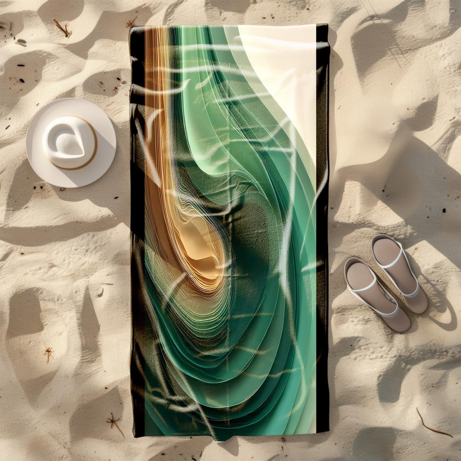 Telo Mare Microfibra Grande 200X200 Arte Gradiente Verde Telo da Mare Matrimoniale Xxl,Ad Asciugatura Rapida, Telo Bagno Senza Sabbia,Spiaggia, Campeggio, Escursionismo, Picnic
